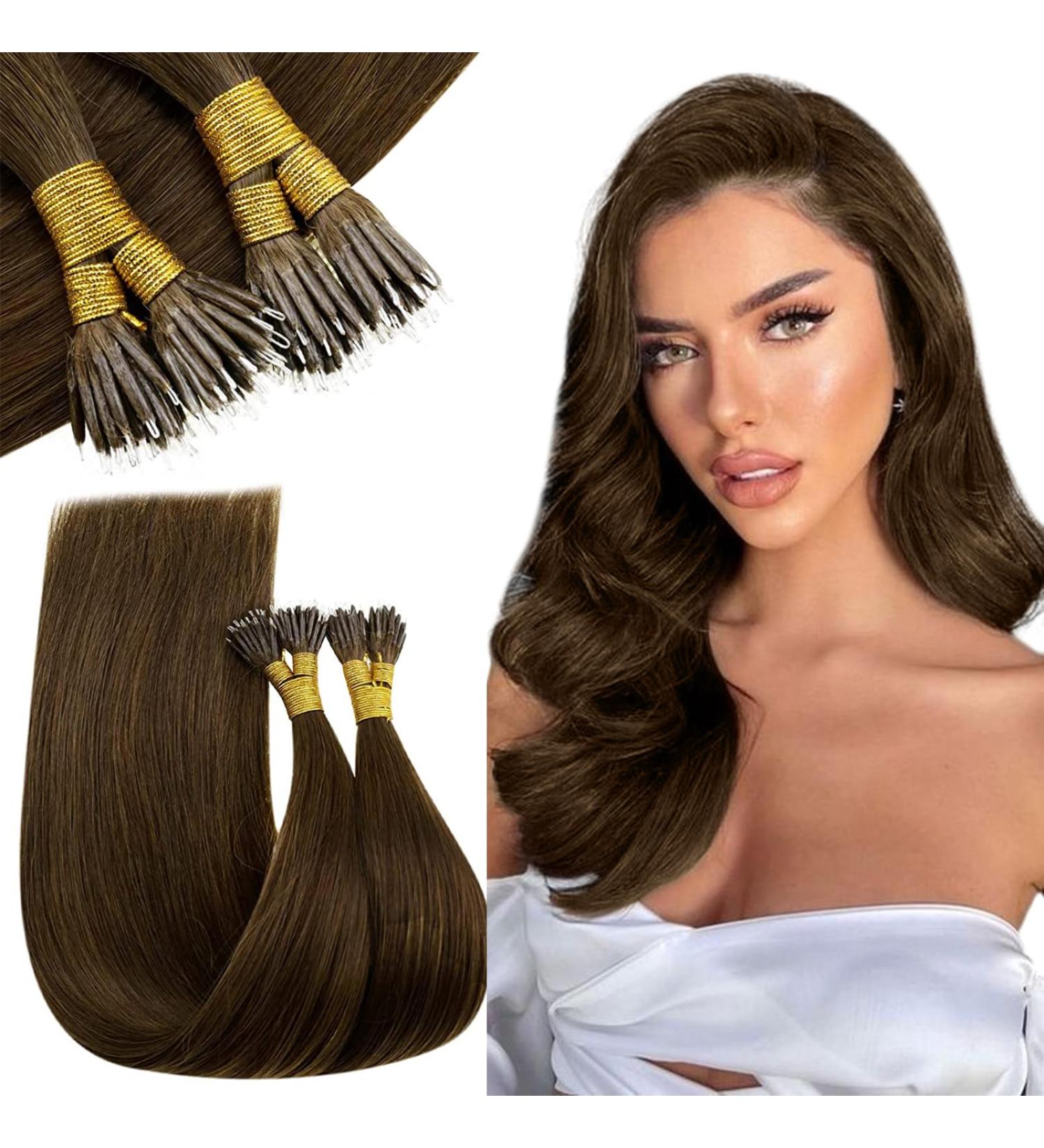 RUNATURE 12 Inch Brown Nano Beads Hair Extensions - 40g Real Human Hair Remy Extensions - A-Nano-#4 - Buy Online on GoSupps.com