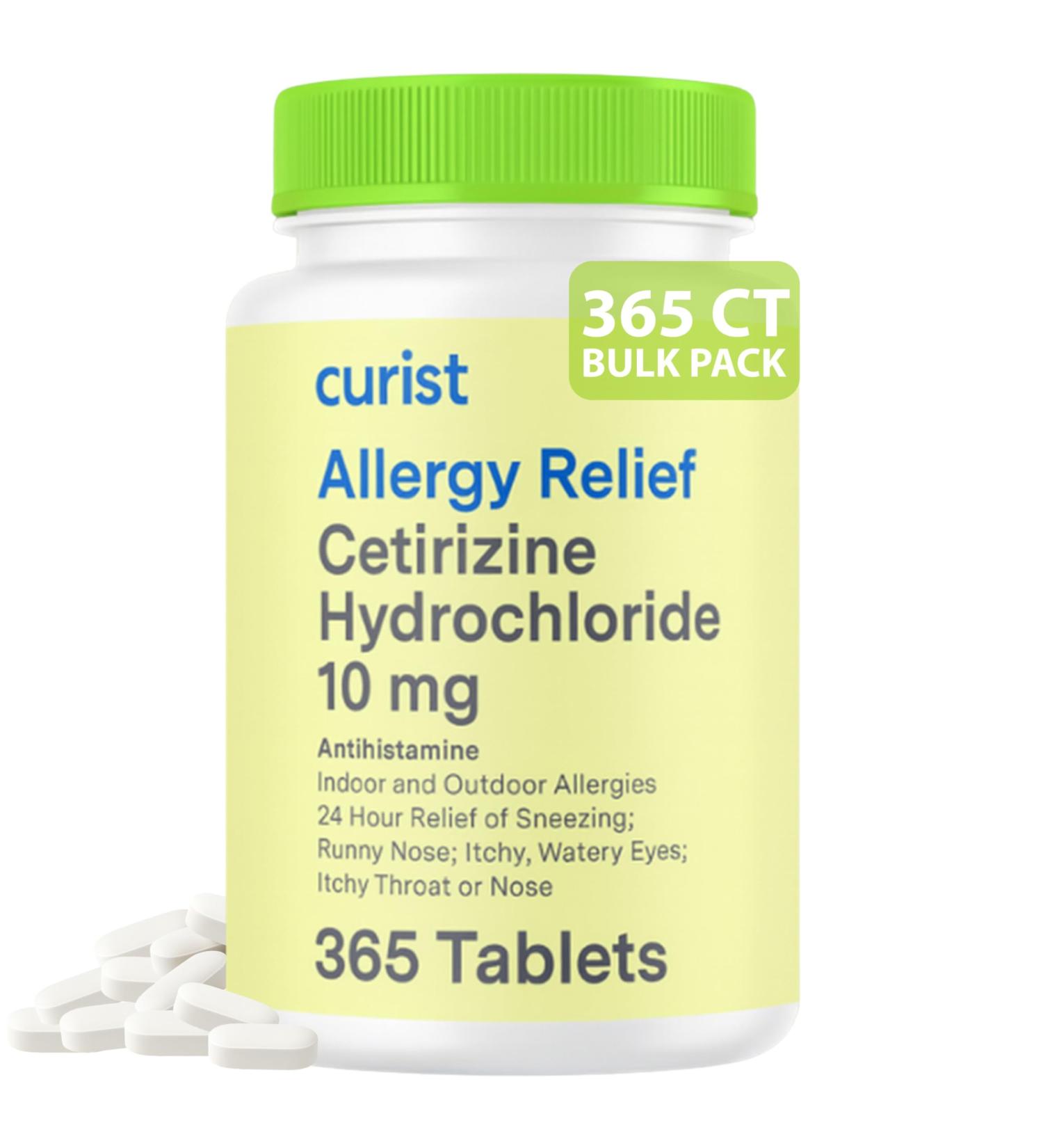 Curist Cetirizine Hydrochloride 10mg Tablet (365 Count) Effective Allergy Medicine with 24 Hour Relief of Runny Nose Sneezing Relief Itchy Throat Relief & Runny Eyes - Antihistamines for Adults - Buy Online on GoSupps.com