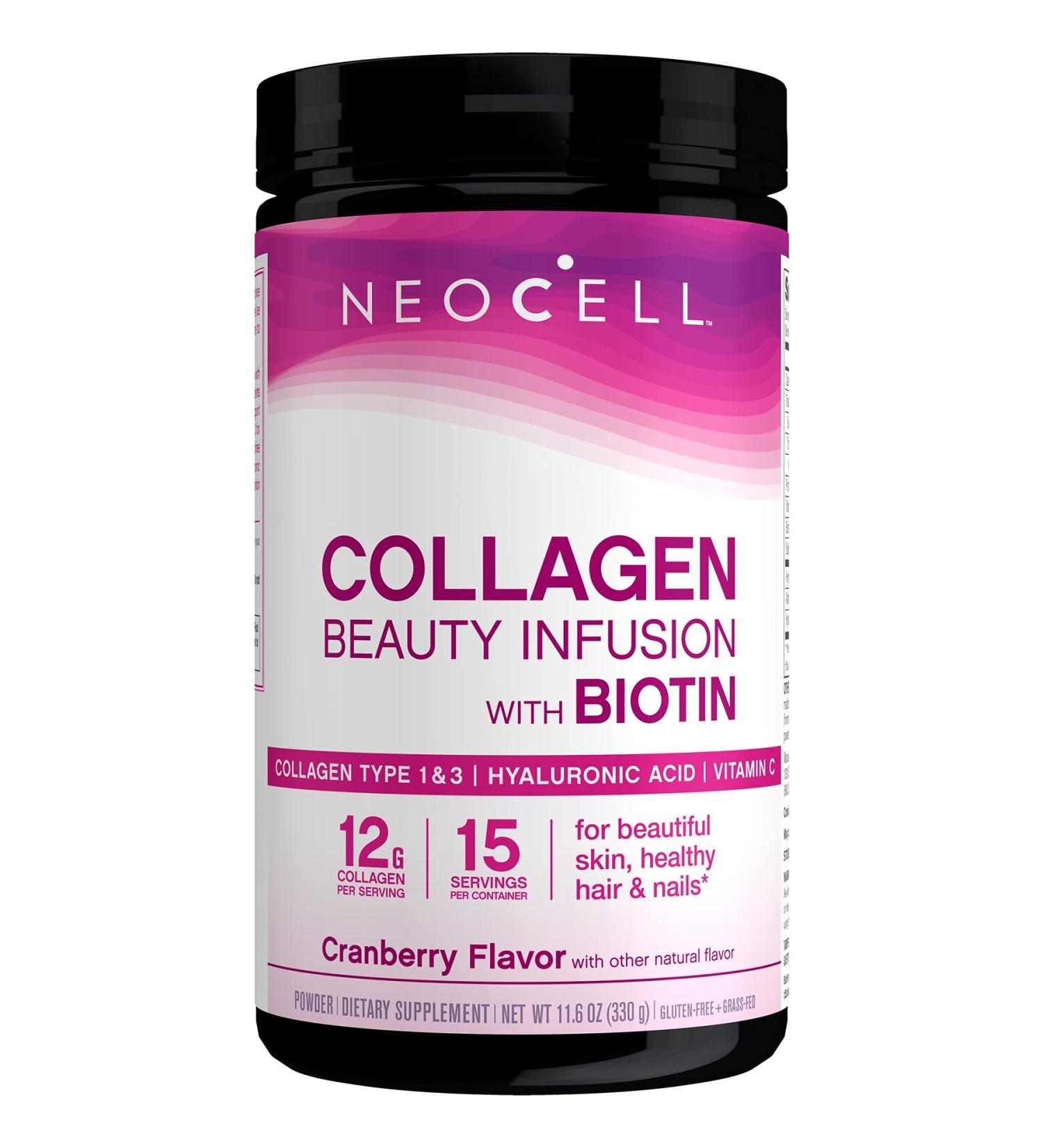 NeoCell Beauty Infusion Collagen Drink Mix - 6,000mg Types 1 & 3, Cranberry Flavor - 11.64oz - Buy Online on GoSupps.com