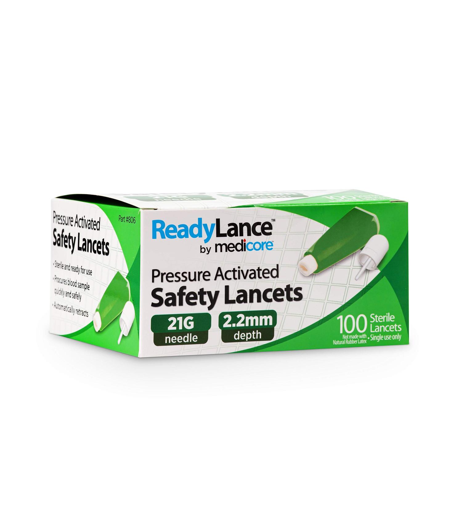 ReadyLance Pressure Activated Safety Lancets 21Gx2.2MM - 100 Green Lancets - Buy Online on GoSupps.com
