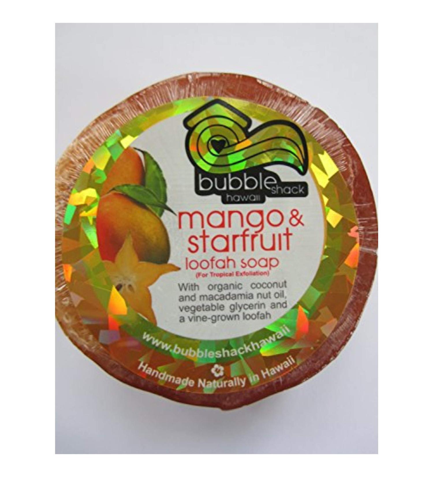 Hawaiian Bubble Shack Loofah Glycerin Soap Mango and Starfruit 4 Bars by Bubble Shack Hawaii