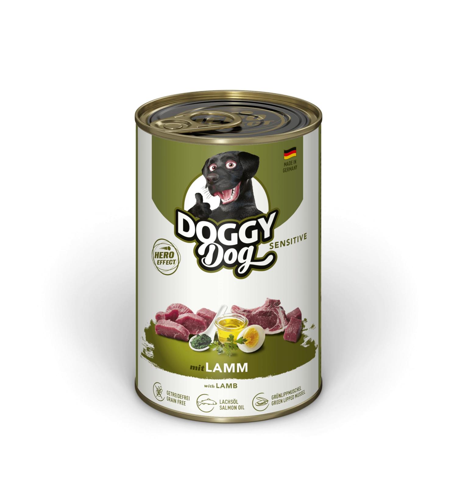 DOGGY Dog Sensitive Lamb Pat 6 x 400 g Wet Dog Food Grain Free with Salmon Oil and Green Orles Mussel Complete Food Pa - Buy Online on GoSupps.com