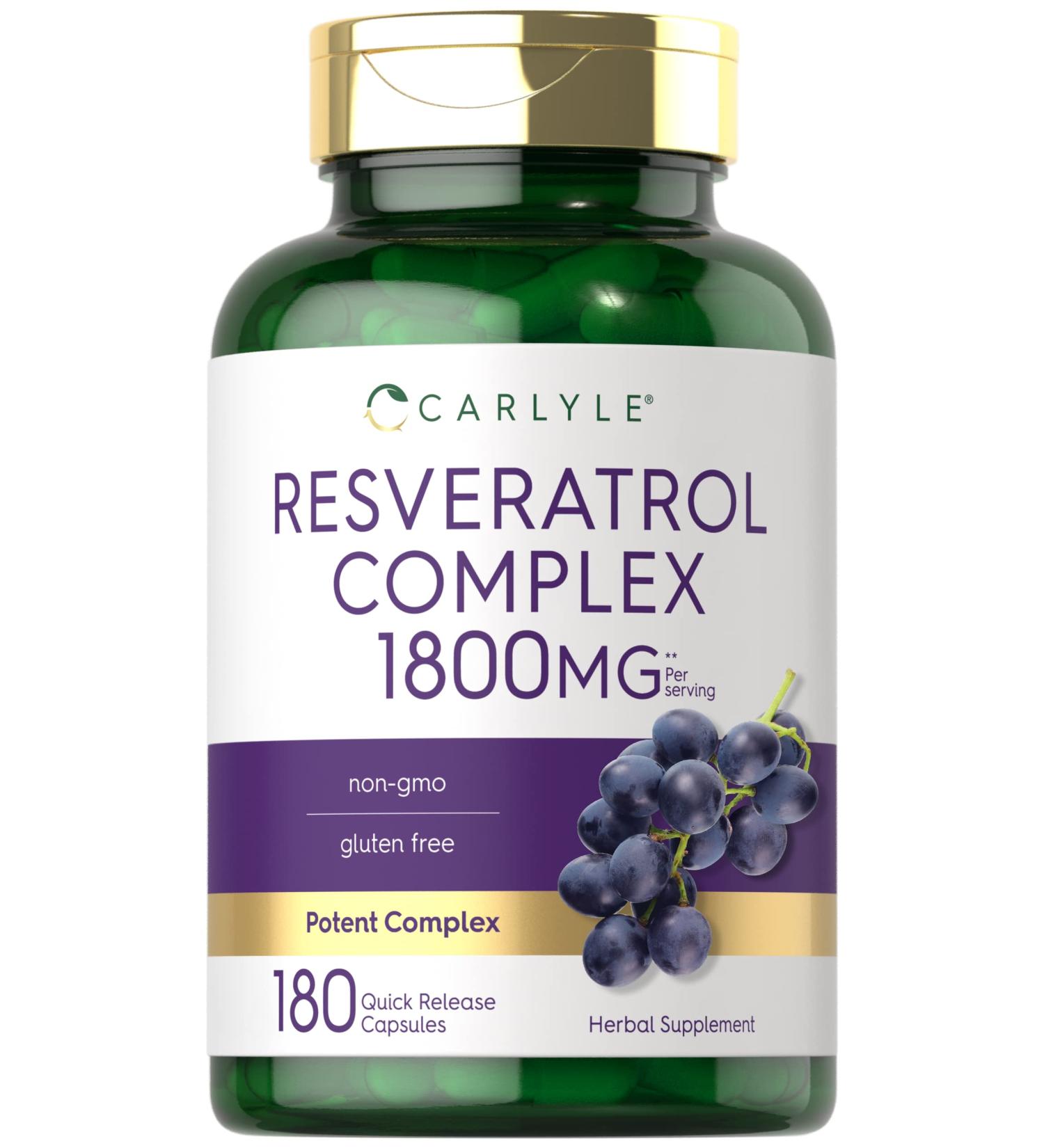 Carlyle Resveratrol 1800mg Supplement | 180 Capsules | Non-GMO & Gluten Free | Potent Complex - Buy Online on GoSupps.com