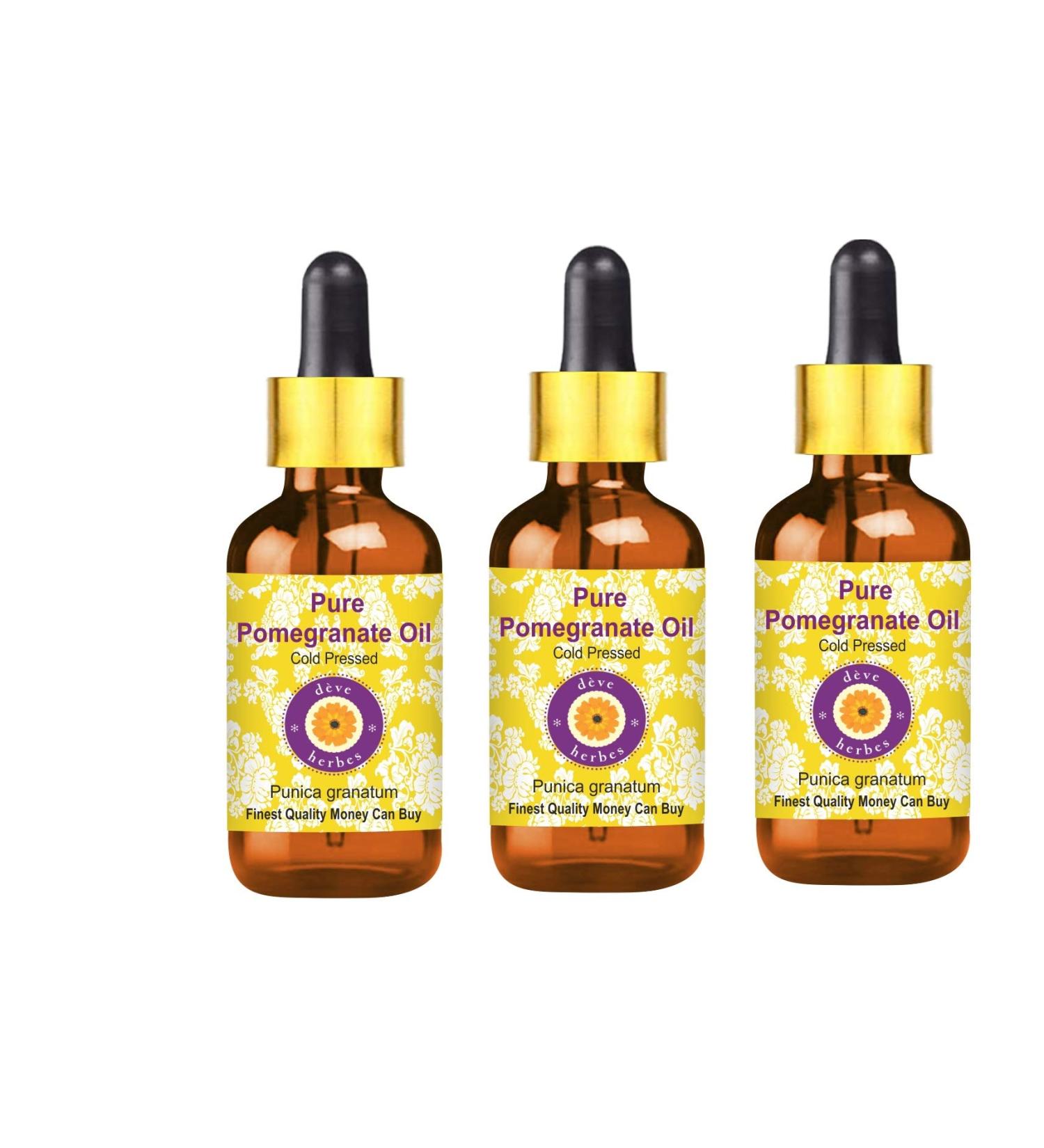 Deve Herbes Pure Pomegranate Oil (Punica granatum) with Glass Dropper Cold Pressed (Pack of Three)100ml X 3 (10 oz) - Buy Online on GoSupps.com