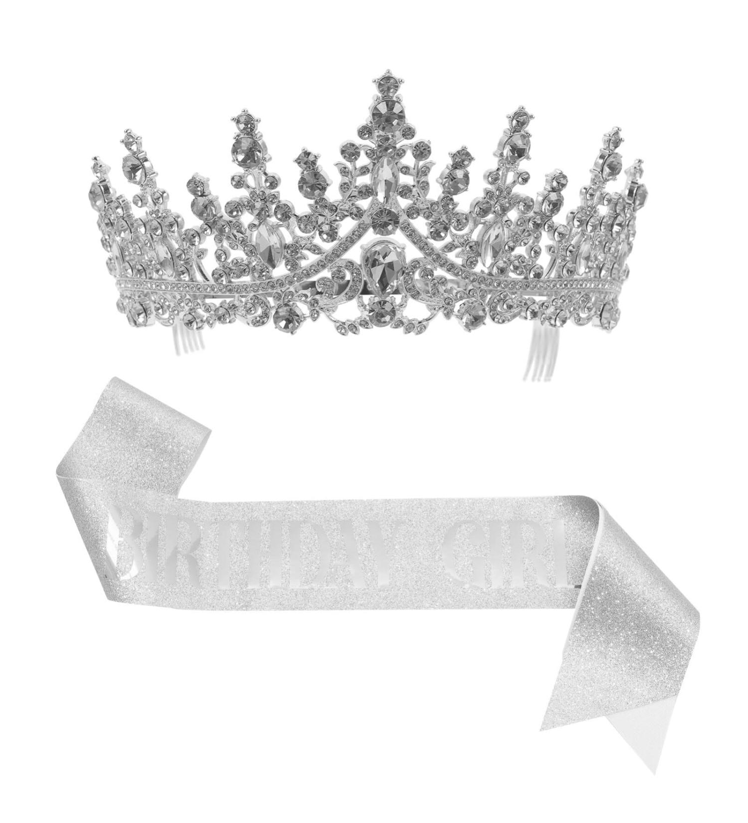 Luxshiny Birthday Crown and Sash Set Rhinestone Tiara Crown Glitter Sash Princess Tiara Queen Crown for Women Girls Birthday Prom Photoshoot Picture 1 - Buy Online on GoSupps.com