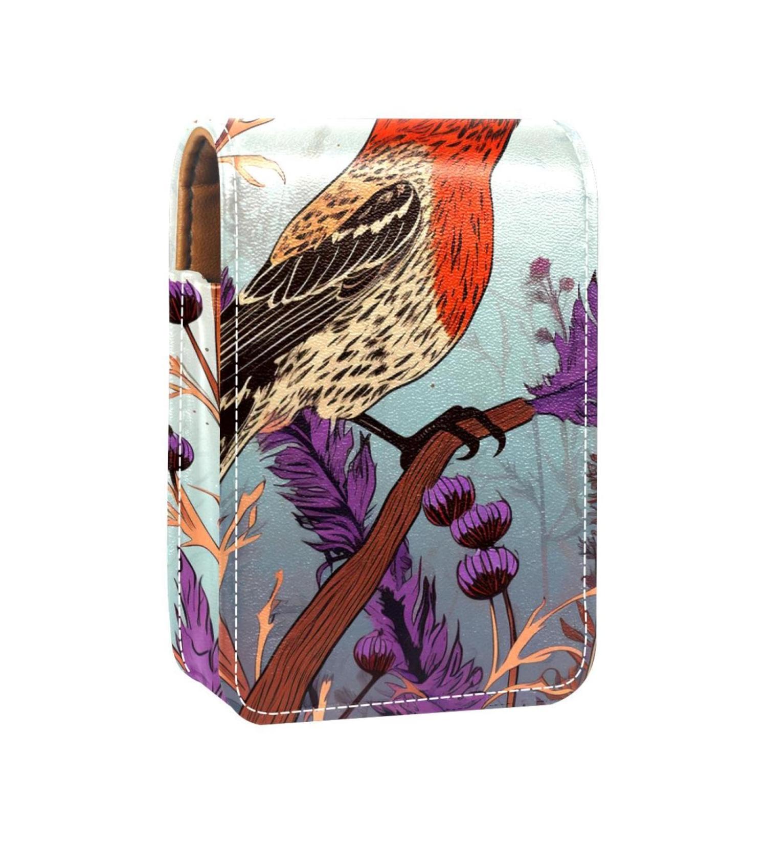 Buy Travel Lipstick Organizer Case - Portable Makeup Bag with Mirror - Bird Purple Flower Design - Buy Online on GoSupps.com