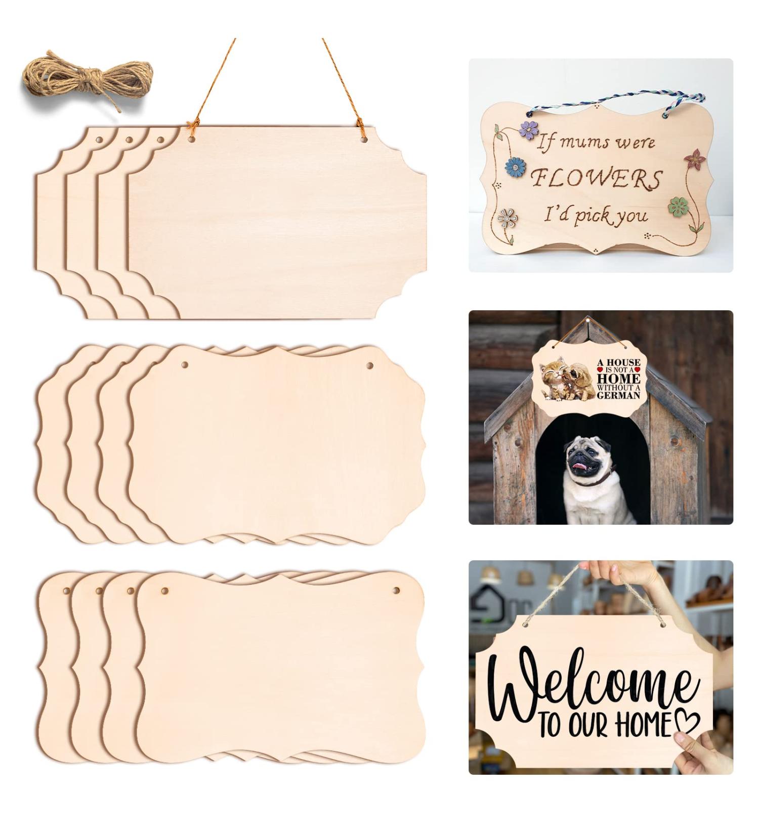 12PCS Unfinished Wood Crafts Blanks - Rectangle-Shaped Ornaments & Plaques for DIY Crafts - Fathers Day Gifts - 8.8 x 5.7 Inches - Wood Burning, Painting, Hanging Decorations - 3 Styles - Buy Online on GoSupps.com