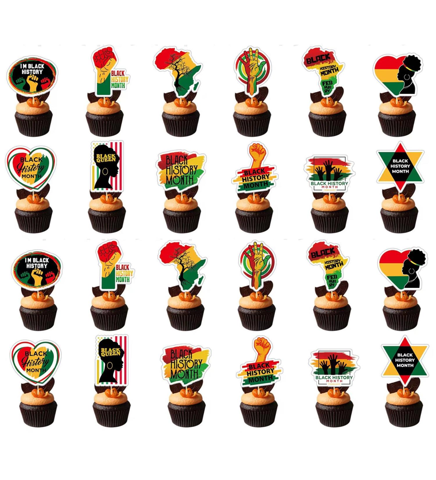 24Pcs Black History Month Cupcake Toppers Black History Month Cupcake Picks for African American - Buy Online on GoSupps.com