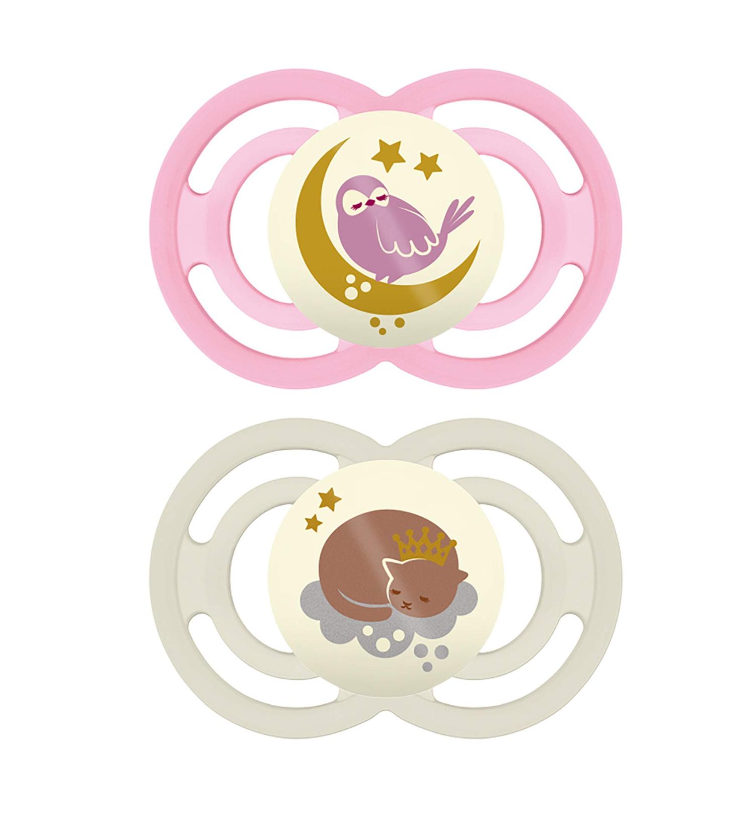 MAM Perfect Night Pacifiers Glow in the Dark Pacifiers (2 Pack 1 Sterilizing Pacifier Case) Pacifiers 16 Plus Months Best Pacifier for Breastfed Babies Baby Girl Pacifier Girl Pacifiers - Buy Online on GoSupps.com