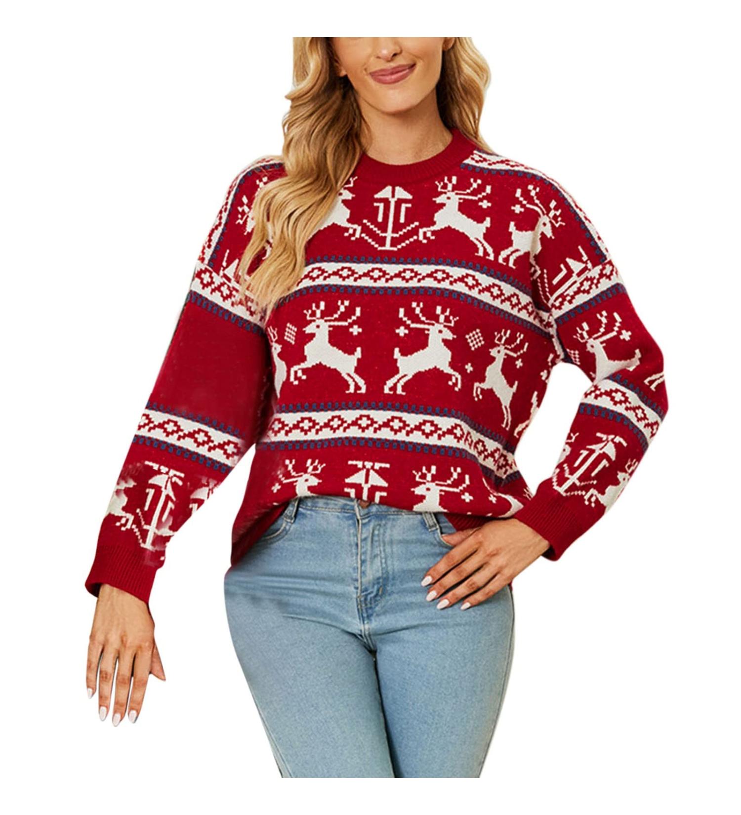 Unisex Ugly Christmas Sweater with Reindeer Pattern - Cozy Long-Arm Knit Hoody for Women & Men - Perfect Winter Holiday Fashion - Buy Online on GoSupps.com