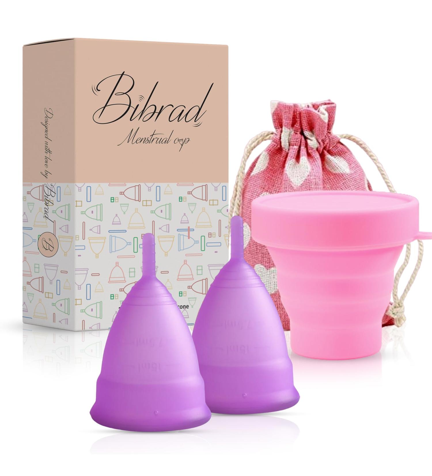 Bibrad Menstrual Cup Set - 2 Sizes L Sterilizer & Cotton Bag | 100% Soft Medical Silicone | Washable & Reusable - Buy Online on GoSupps.com