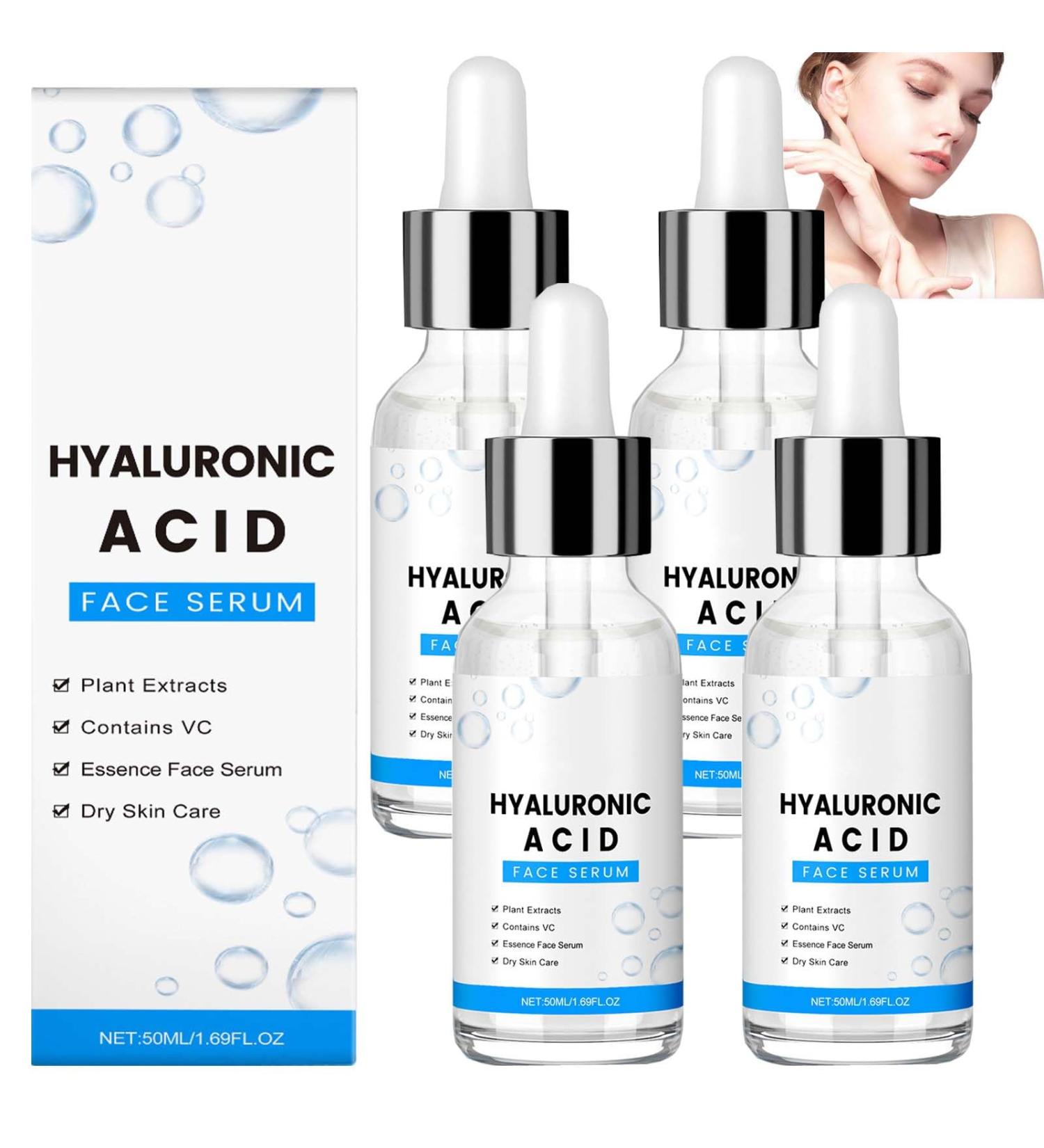  JASUBAI Hydrating Hyaluronic Acid Serum with Vitamin C Anti-Aging Plumping Brightening Face Serum for Men and Women Moisturising Anti-Wrinkle Suitable for Sensitive Dry and Dull Skin (4Pcs) - Buy Online on GoSupps.com
