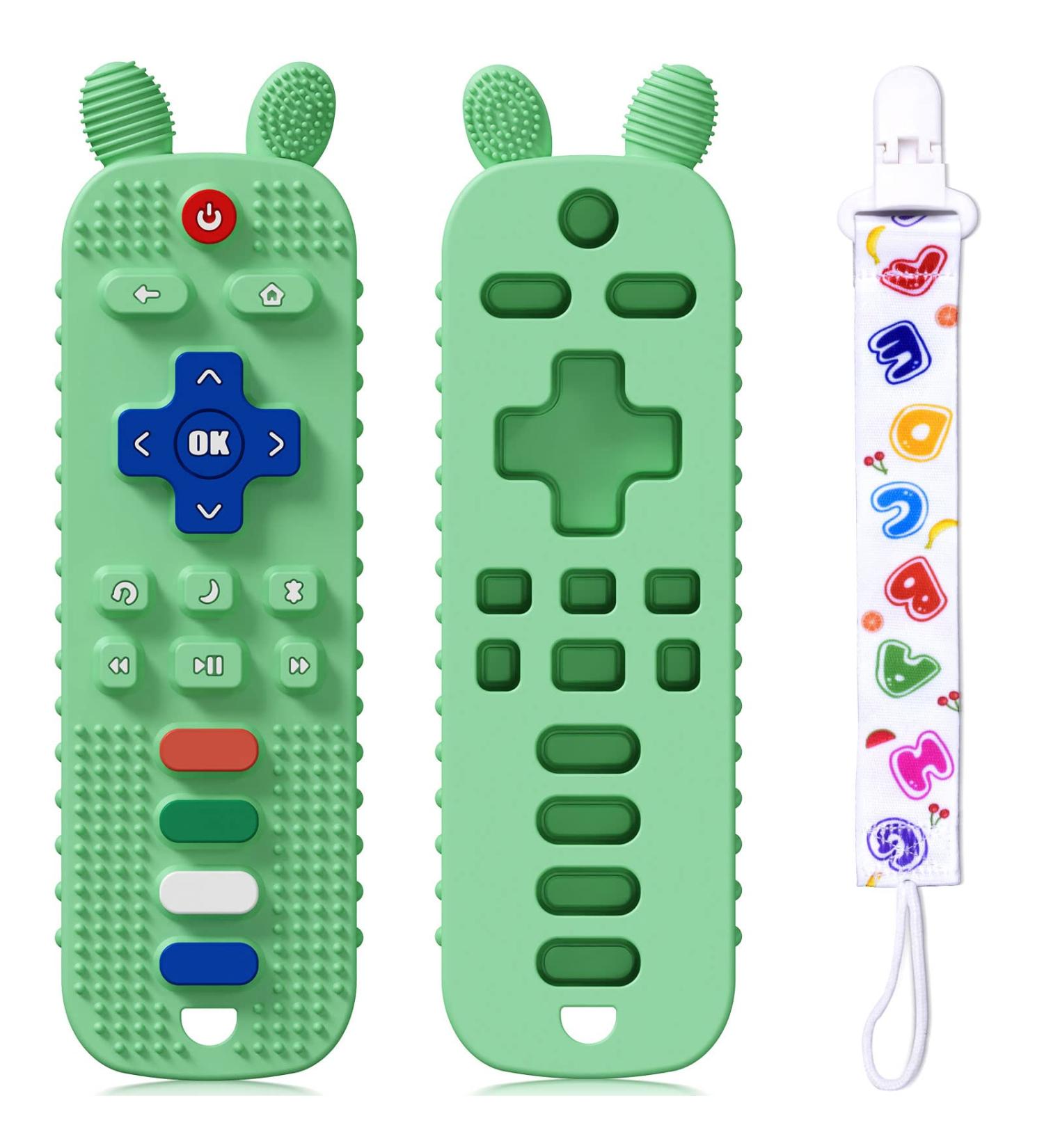 Scuwtocn Remote Control Shape Baby Teething Toy - Green | Soft Silicone Teether for 6-12 Months | Textured, Flexible, Sensory Gum Soother - Buy Online on GoSupps.com