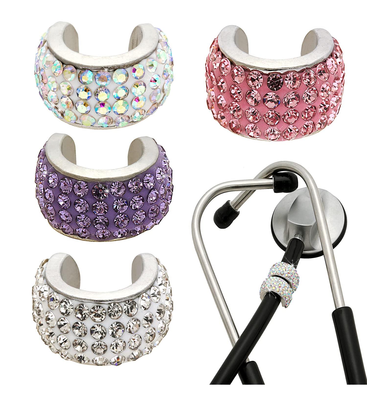 Bling Stethoscope Charms 4 Pack: Name Tags & Crystal Charms for Nurses, RTs, Vets - Violet Kiss Crystal (Silver/Purple/AB/Pink) - Buy Online on GoSupps.com