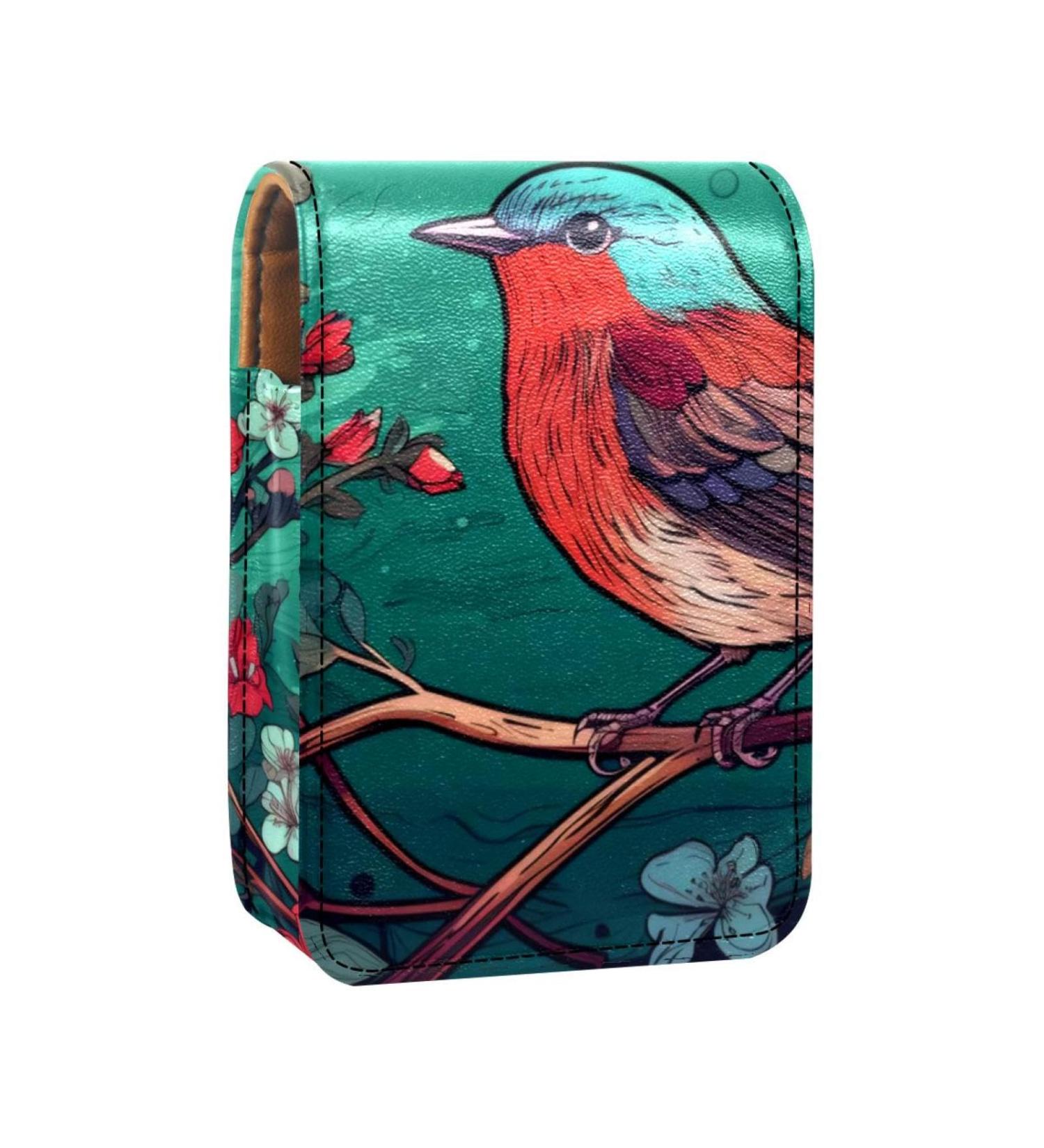 Travel Lipstick Organizer Case - Portable Makeup Bag with Mirror | Animal Bird & Wild Flower Pattern | Shop Now - Buy Online on GoSupps.com