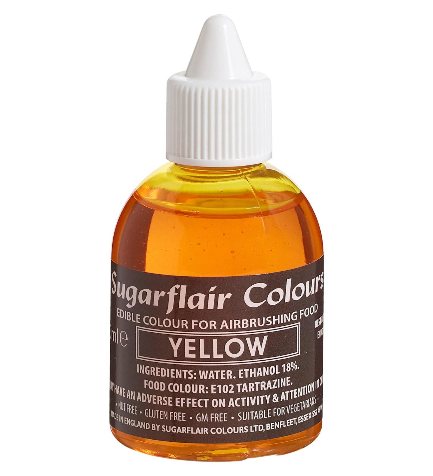 Sugarflair Yellow Edible Airbrush Colour - Edible Food Colouring Airbrush Paint for Cakes Cupcakes Icing and Cake Decorations - 60ml