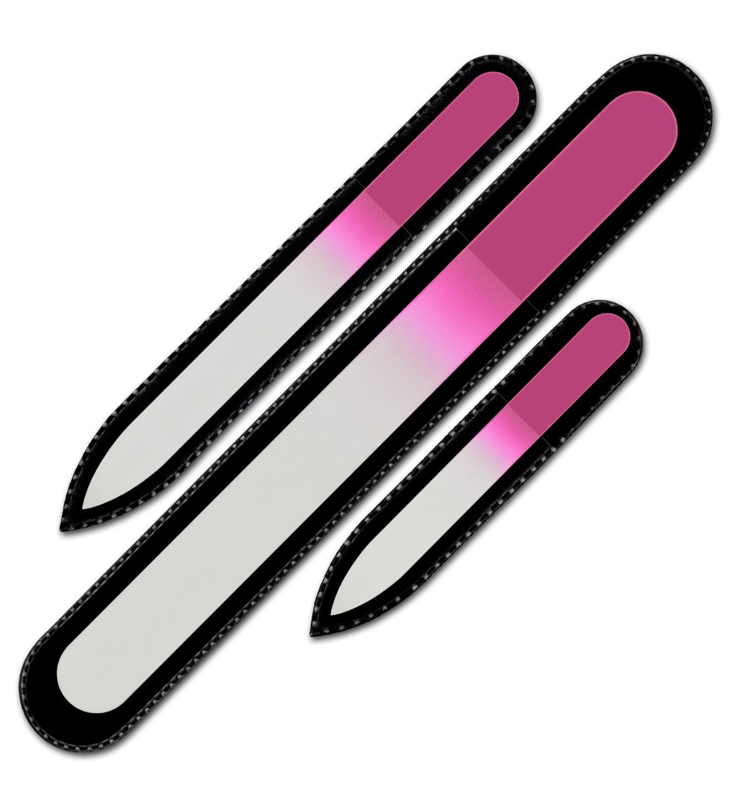 Mont Bleu Gift Set of 3 Pink Crystal Nail Files in Black Pouch - Genuine Czech Tempered Glass - HandMade in Czech Republic - Professional Glass Nail File for Women Magenta Pink - Buy Online on GoSupps.com