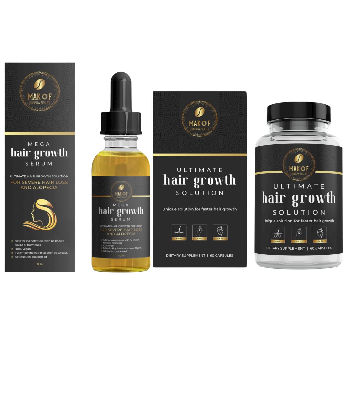 Makof Hair Growth Treatment Serum and Capsules for Severe Hair Loss and Alopecia | Keratin, Biotin, Collagen for Thicker, Fuller Hair - Buy Online on GoSupps.com