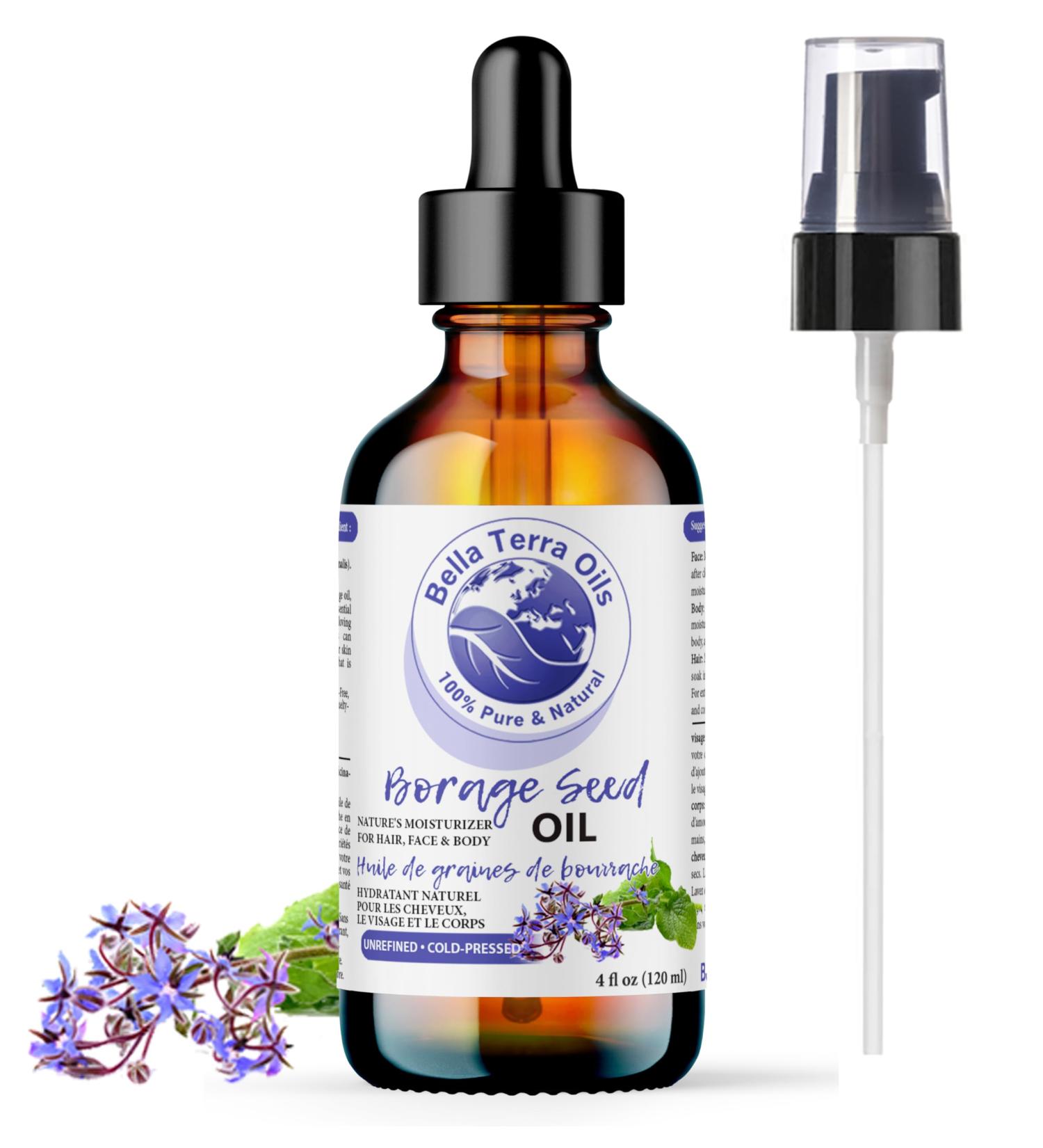 Bella Terra Oils Borage Seed Oil. 120ml. 100% Pure. Cold-pressed. Unrefined. PA-free. Hexane-free. Rich in GLA. Natural Moisturizer for Skin Hair. 120 ml (Pack of 1) - Buy Online on GoSupps.com