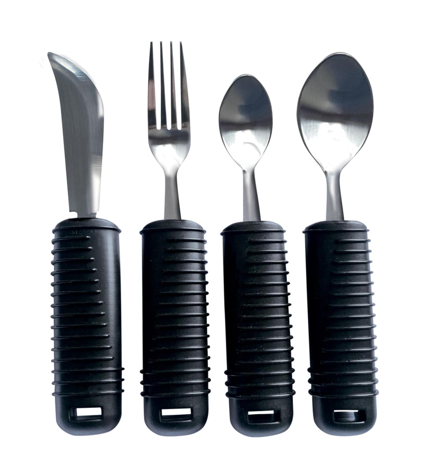 Gima 4-Part Cutlery Set for Seniors & Disabled - Ergonomic Fork Knife Spoon & Teaspoon with Rubber Grip for Easy Handling - Buy Online on GoSupps.com