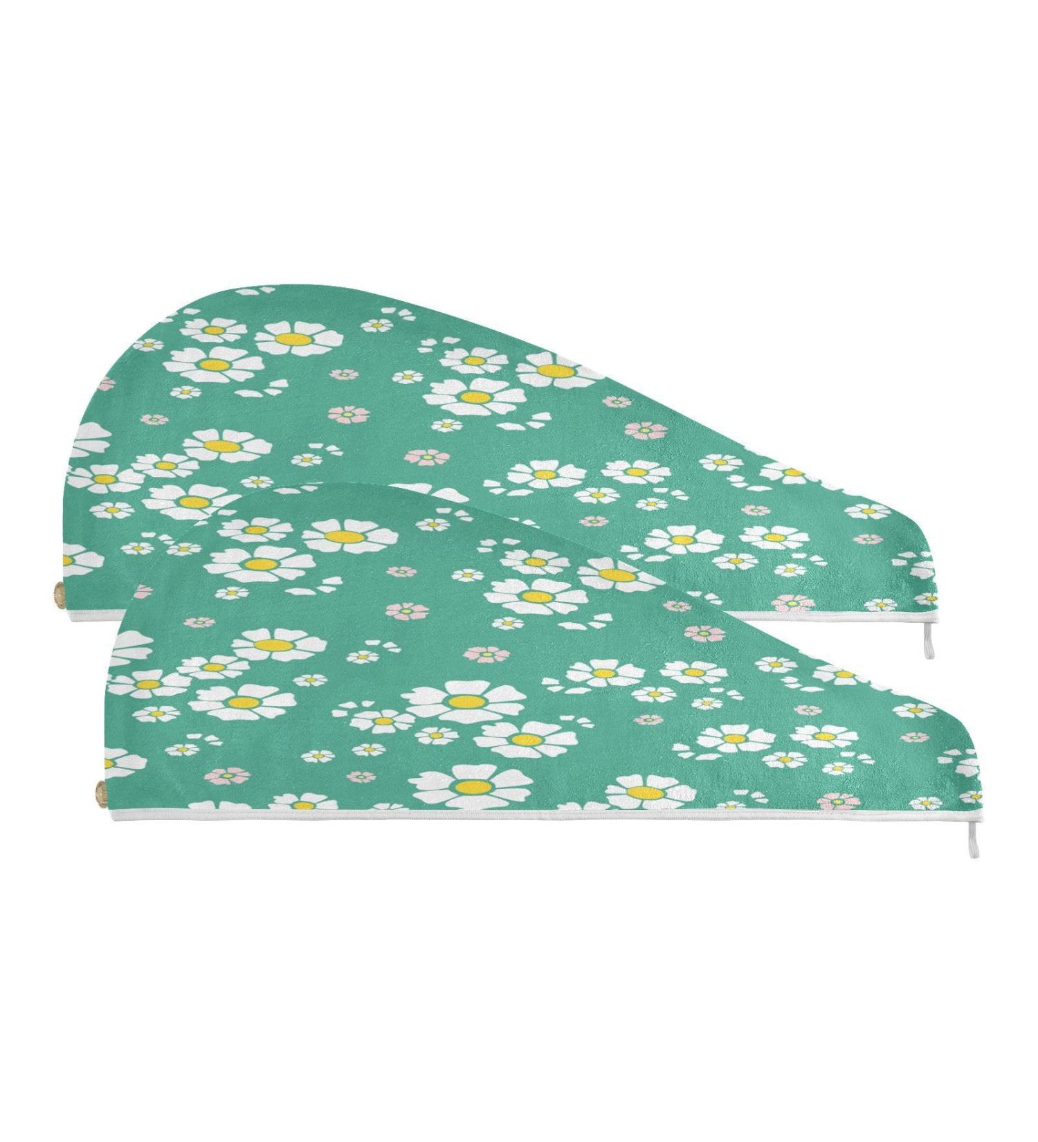 Green Fresh Daisy Dry Hair Cap - 2 Piece Quick Drying Towel Set | Super Absorbent Soft Headband - Buy Online on GoSupps.com