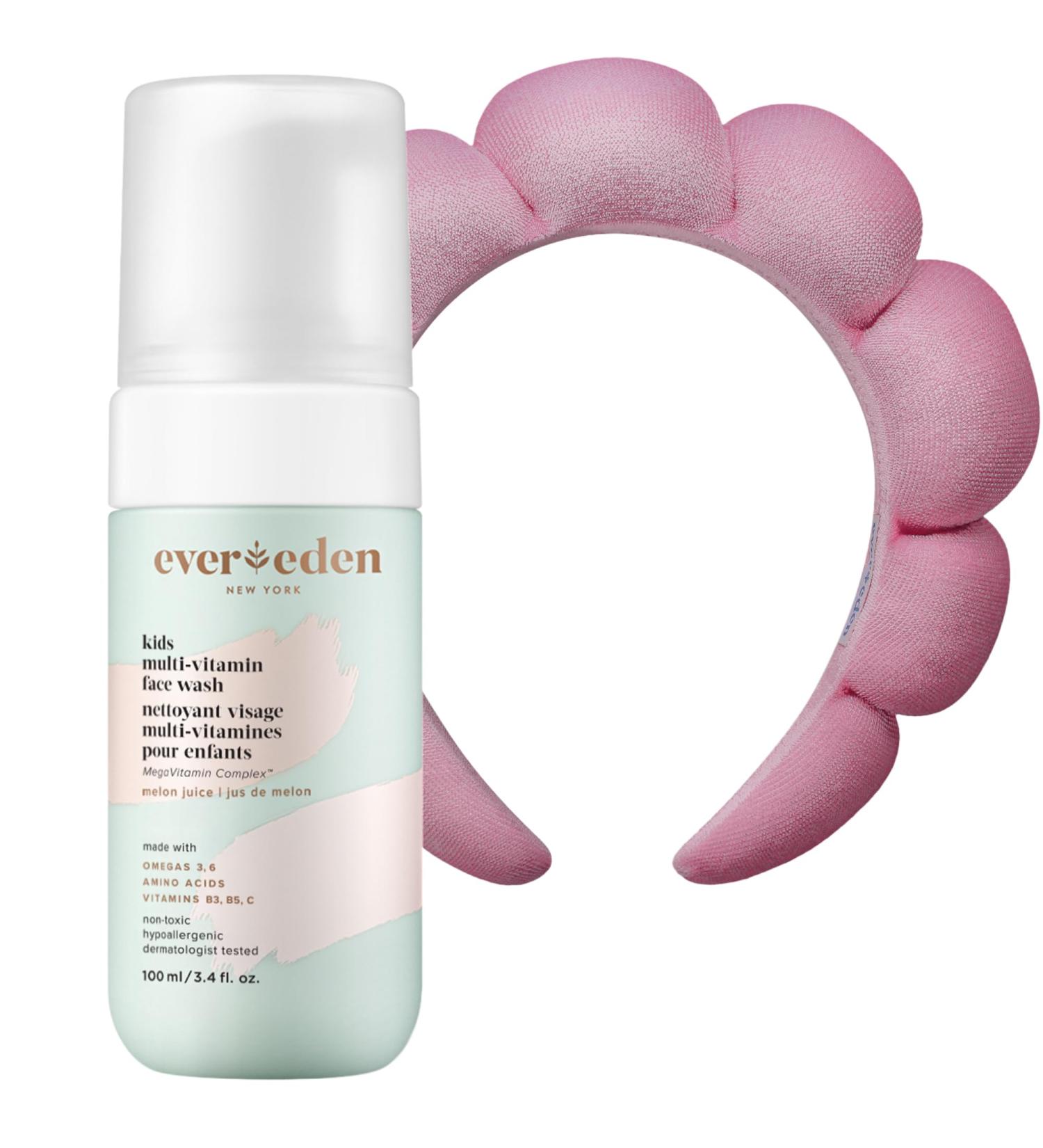 Evereden Kids Face Wash: Melon Juice 3.4 fl oz.| Adorable Terry Spa & Makeup Headband | Gentle Kids Skin Care | Non-toxic and Safe Ingredients for Sensitive Skin | Multi-Vitamin Skin Care for Kids - Buy Online on GoSupps.com