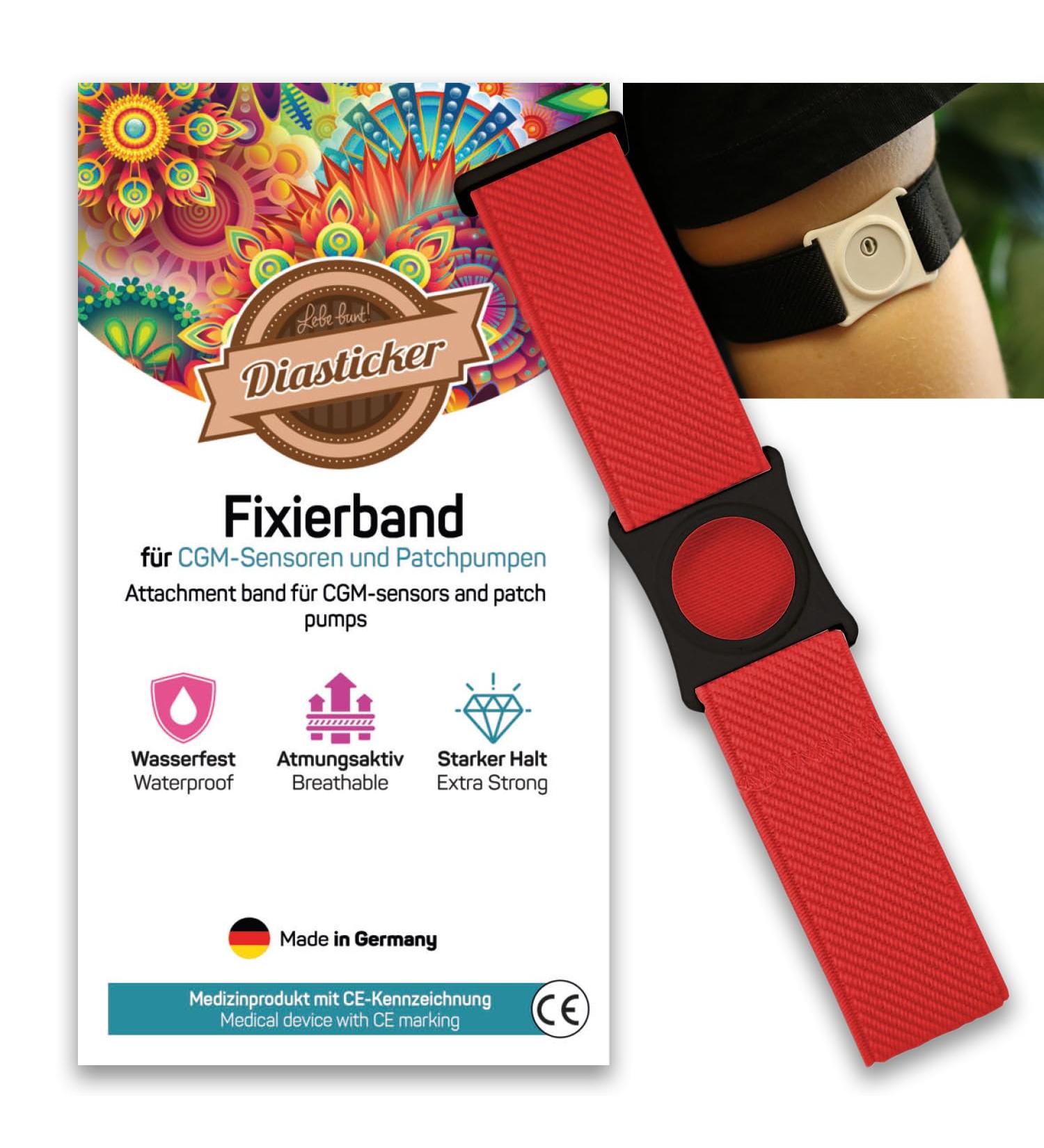 Diasticker Freestyle Libre 3 Fixing Band - Flexible Waterproof Sensor Protection | Small Size (18-25 cm) in Black & Red - Buy Online on GoSupps.com