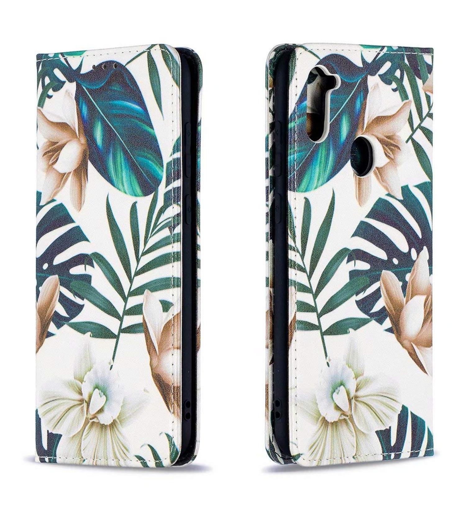 Buy Magon Wallet Case for Samsung Galaxy A21 - Stylish PU Leather Folding Cover with Card Compartment Leaf & Flower Design - Buy Online on GoSupps.com