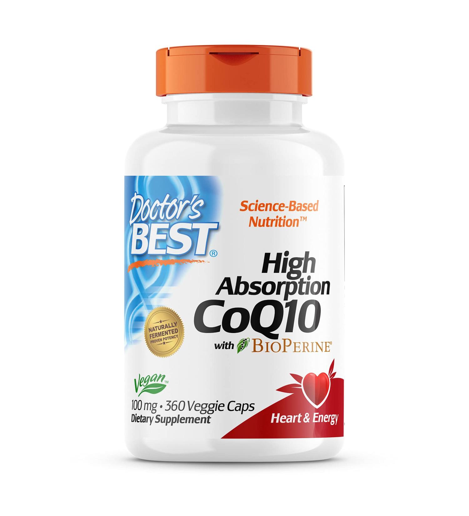 Doctor's Best High Absorption CoQ10 100 mg - 360 Veggie Caps with BioPerine for Enhanced Bioavailability - Buy Online on GoSupps.com