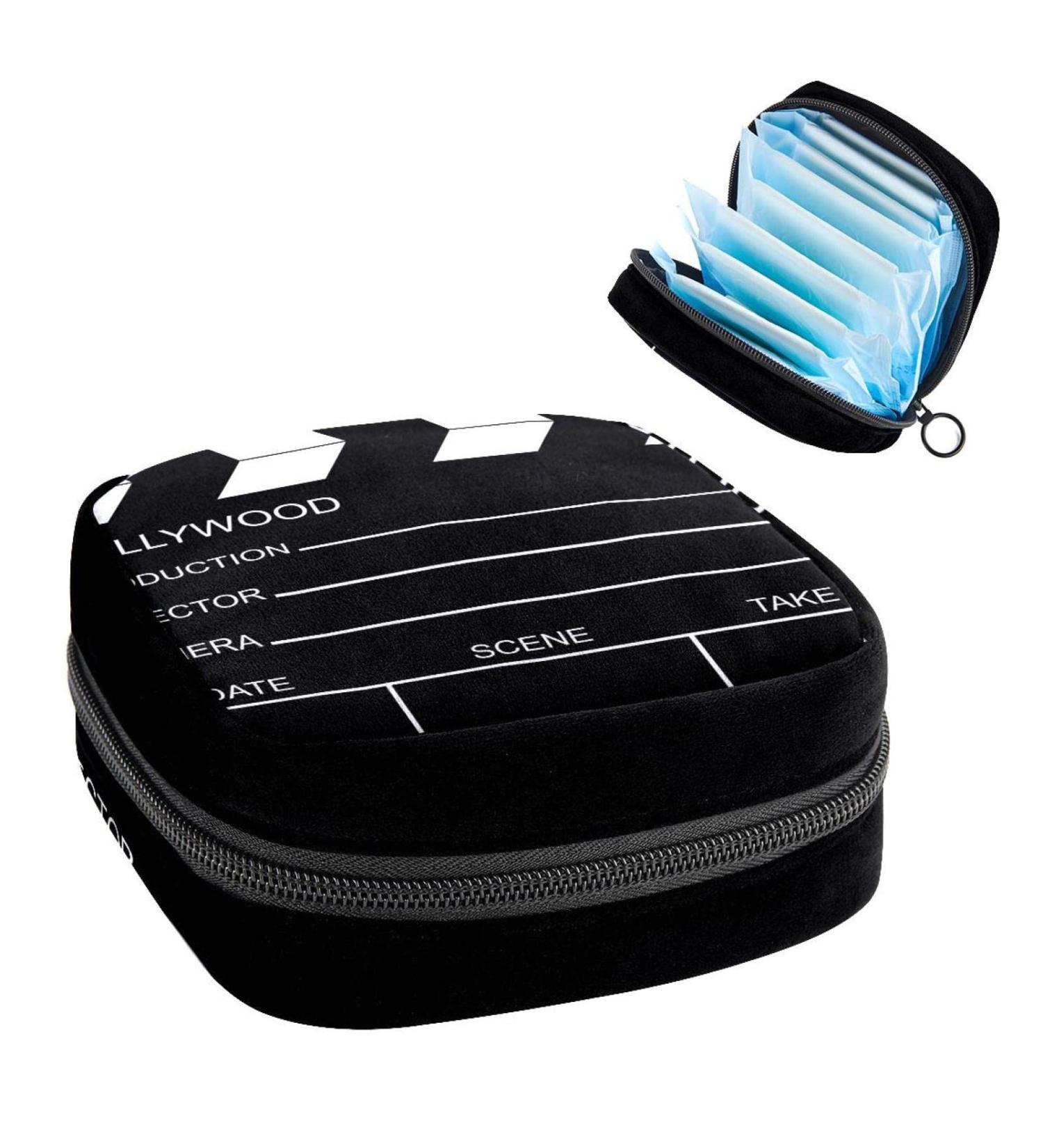 Black Movie Clapboard Sanitary Napkin Storage Bag - Portable Period Bag for Women and Teen Girls - Multi-colored - 1Pcs - Buy Online on GoSupps.com