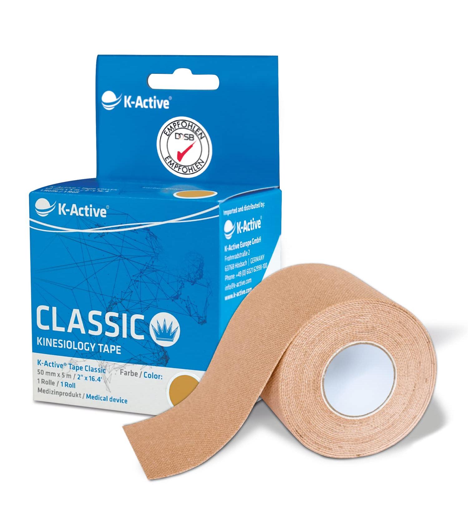K-Active Tape Classic | Waterproof Kinesiology Tape for Sports & Therapy | Super Skin-Friendly 5cm x 5m Beige | Extra Long Kinesiotape - Buy Online on GoSupps.com