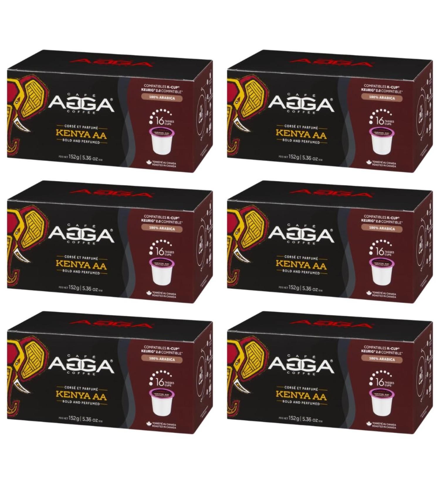 Caf Agga - Kenya AA Coffee Pods - Dark Roast Espresso - 100% Arabica - Recyclable - Keurig & K-Cup Compatible Capsules - 6 Boxes of 16 Pods(96 Pods) - Buy Online on GoSupps.com
