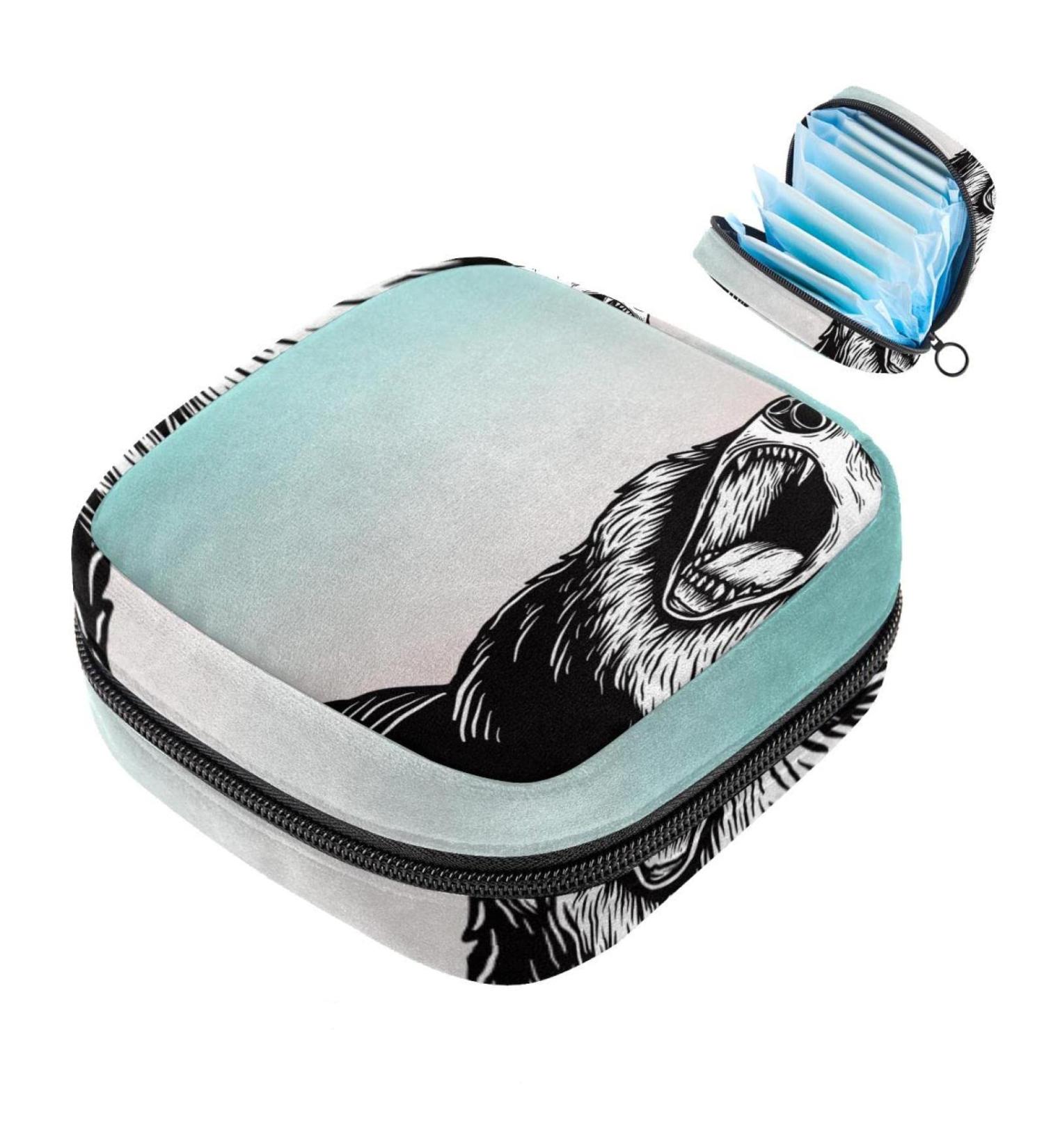 Menstrual Pad Bag with Zipper | Stylish Ladies Napkin Pouch & Tampons Collection Bag for Women and Girls - Animal Bear Design (Color 9) - Buy Online on GoSupps.com