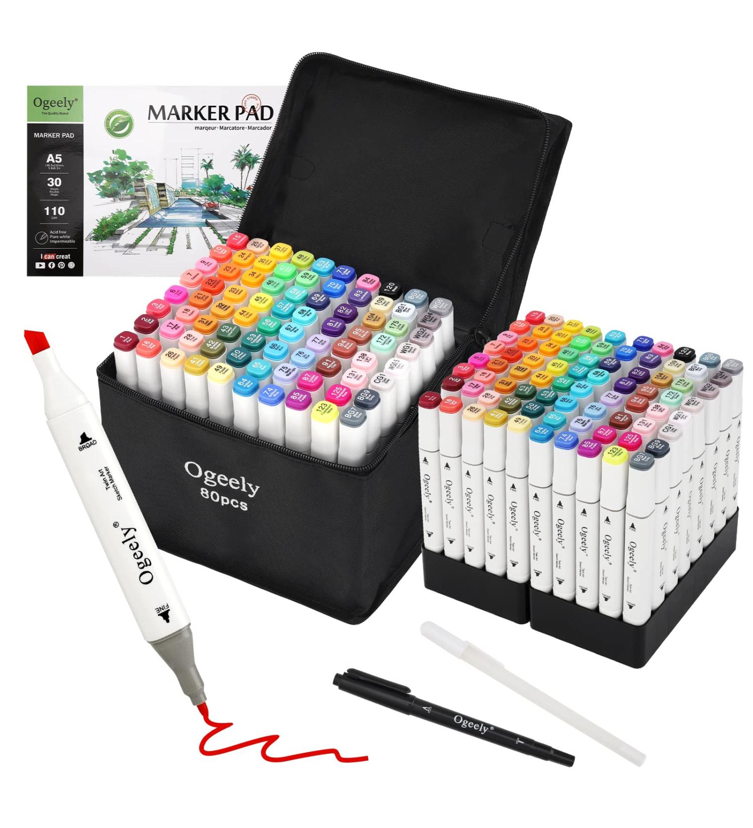 Ogeely Alcohol Markers 82 Color Dual Tip Permanent Art Markers with Case, Bullet Nib & Chisel Tip for Kids & Adults - Ideal for Sketching, Illustrations, and Design Drawing - Buy Online on GoSupps.com