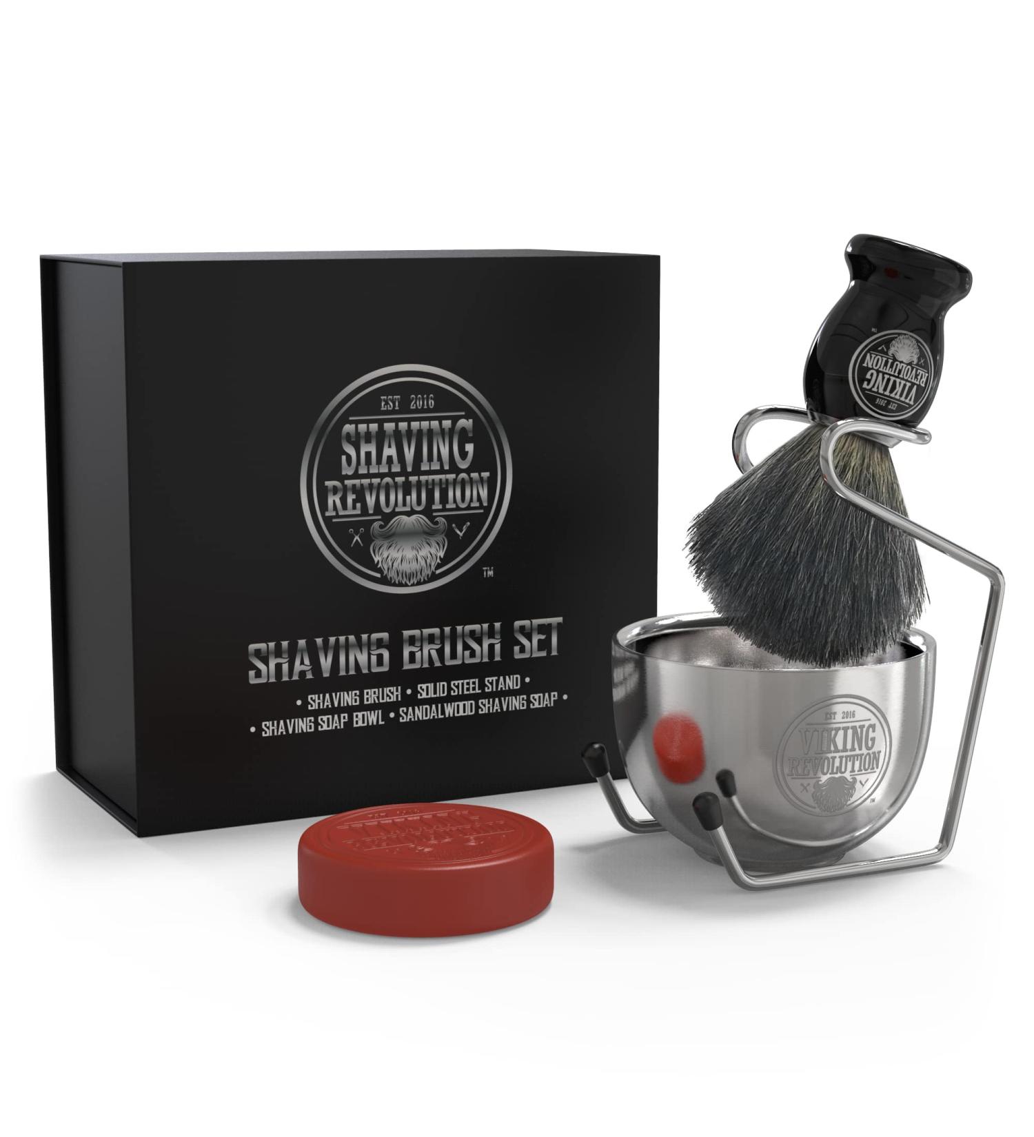 Luxury Shaving Brush Set for Men - Badger Hair Brush, Shaving Soap, Stainless Steel Bowl, Safety Stand - Buy Online on GoSupps.com