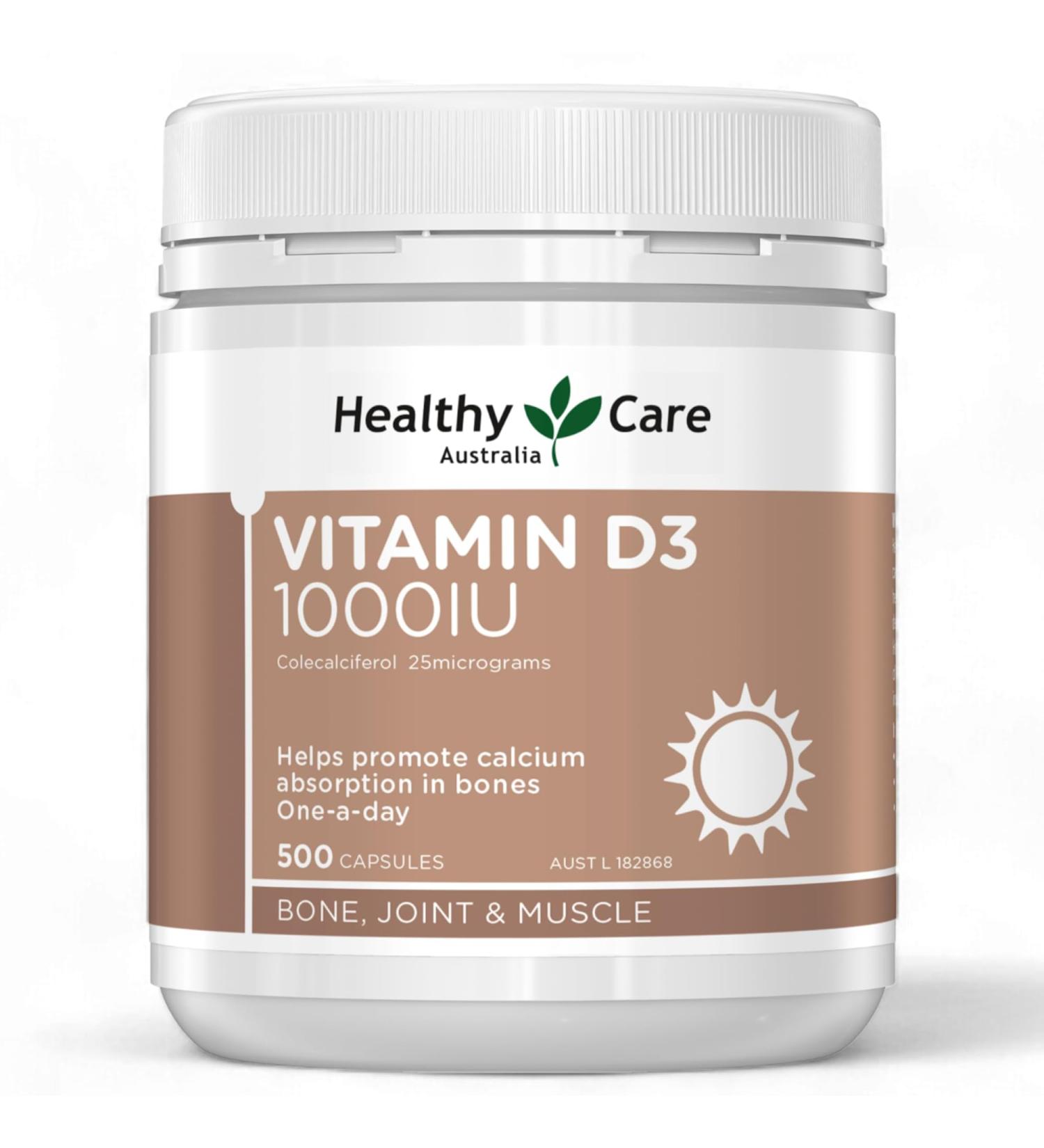 Healthy Care Vitamin D3 1000IU 500 Capsules - Buy Online on GoSupps.com