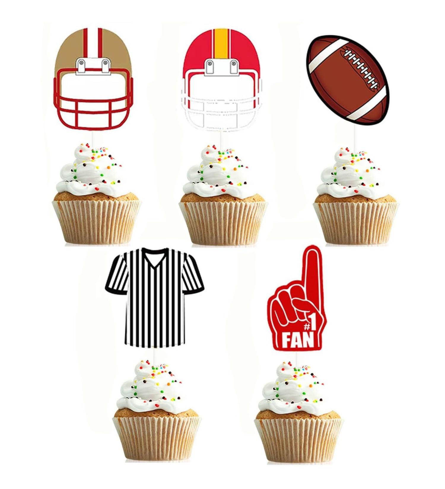 20Pcs American Football Cupcake Topper Rugby Ball Cupcake Topper Super Rugby Sports Theme Cake Decorations For Baby Shower Birthday Party Supplies - Buy Online on GoSupps.com