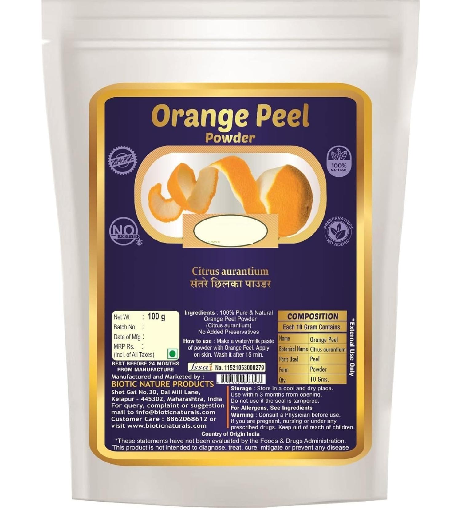 3.52oz Natural Orange Peel Powder (Citrus Aurantium Dulcis) - 100g