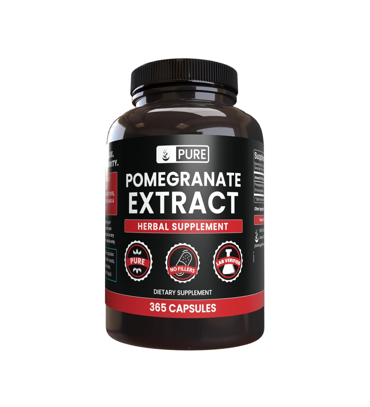Pomegranate Extract Capsules (365 Count) - Pure Ingredients, No Fillers - Lab Verified - Pack of 1 - Buy Online on GoSupps.com