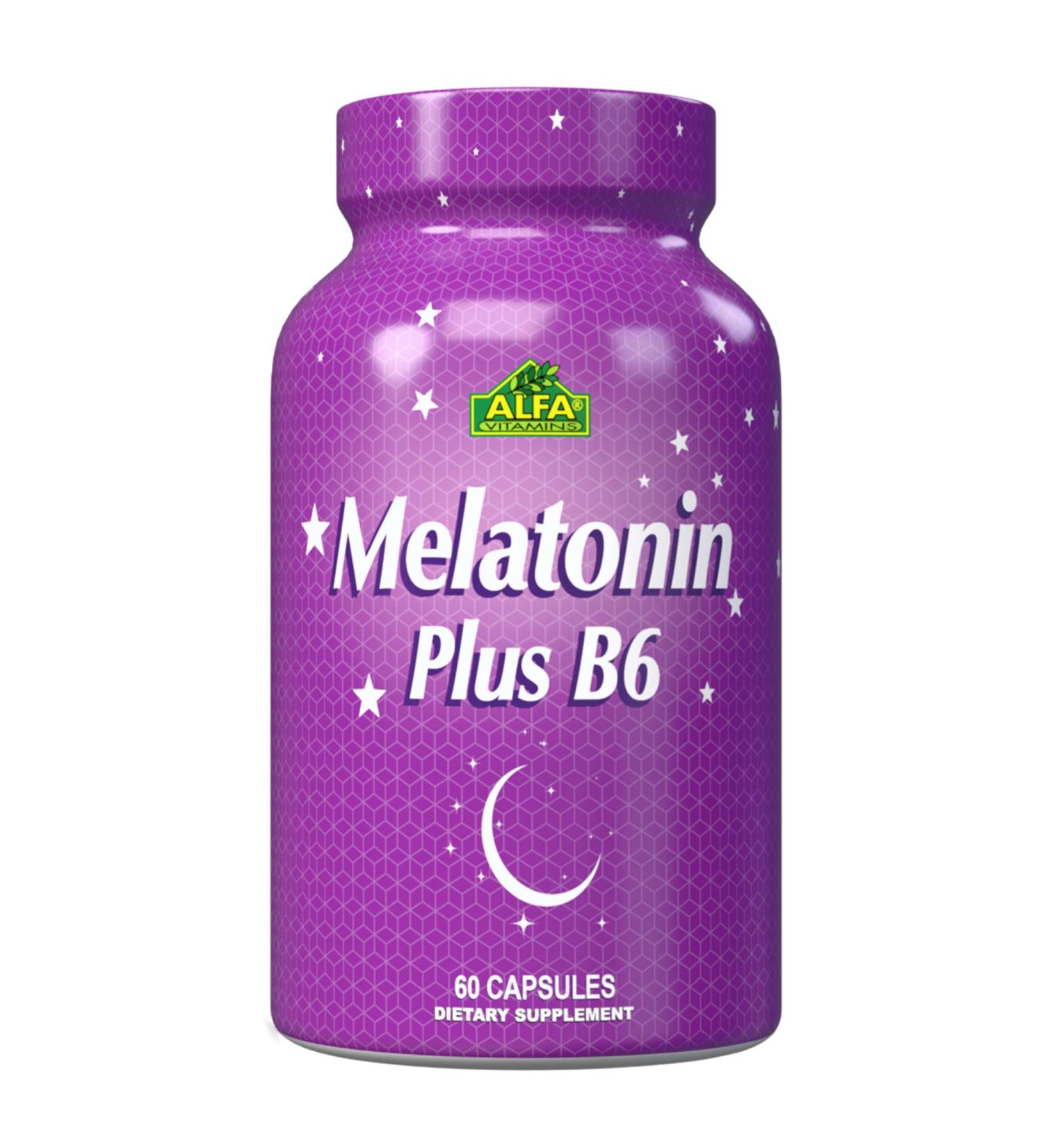 ALFA VITAMINS Melatonin Plus B-6 Supplement with 5MG Sleep Cycle Regulator - Cardiovascular Health - Immune System - 60 Capsules - Buy Online on GoSupps.com