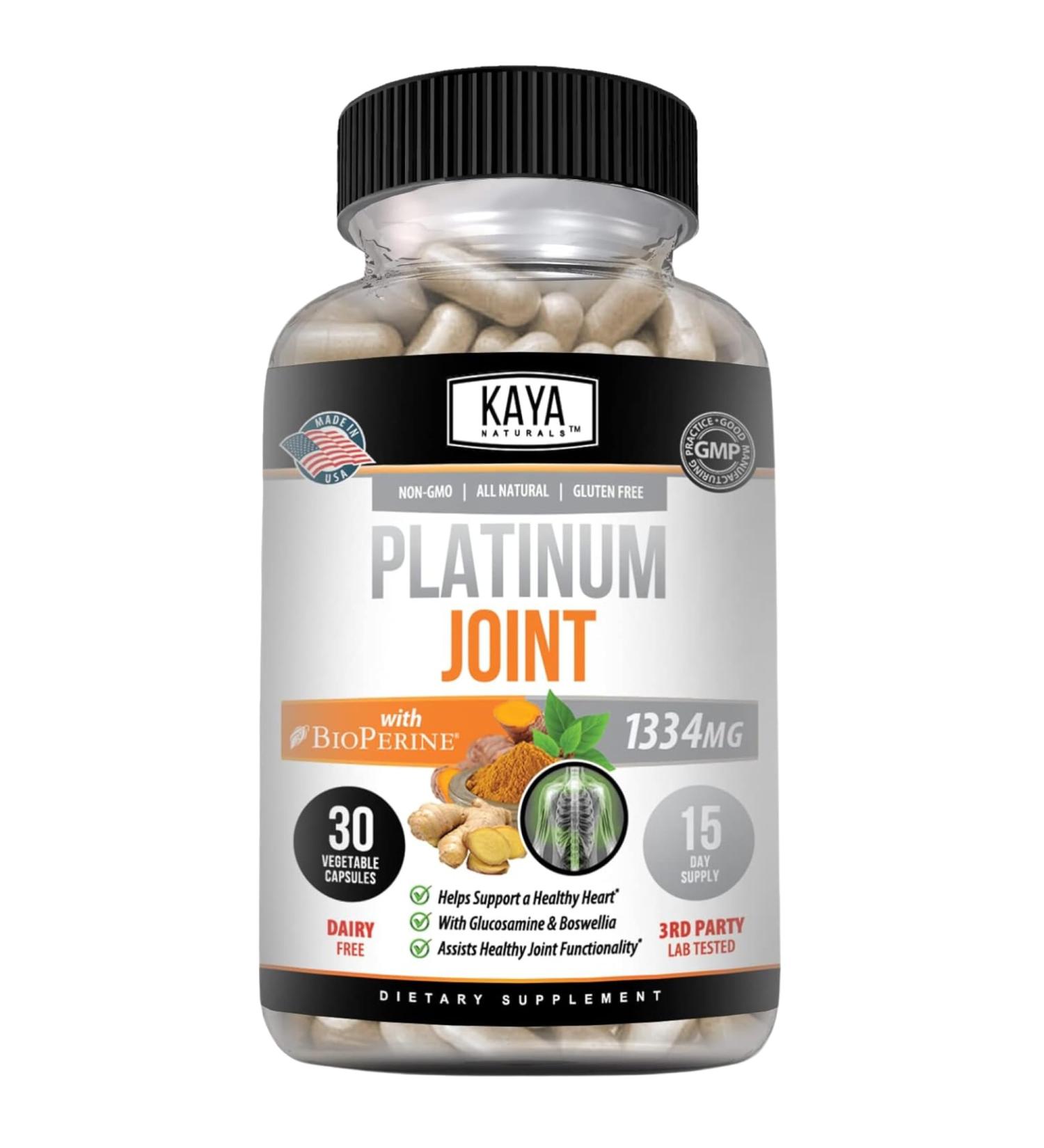 Kaya Naturals Platinum Mobility Turmeric - Bioperine Glucosamine Turmeric with Boswellia Healthy Natural Mobility Support Turmeric Curcumin 1334mg - 30 Capsules 60 Count (Pack of 1) - Buy Online on GoSupps.com