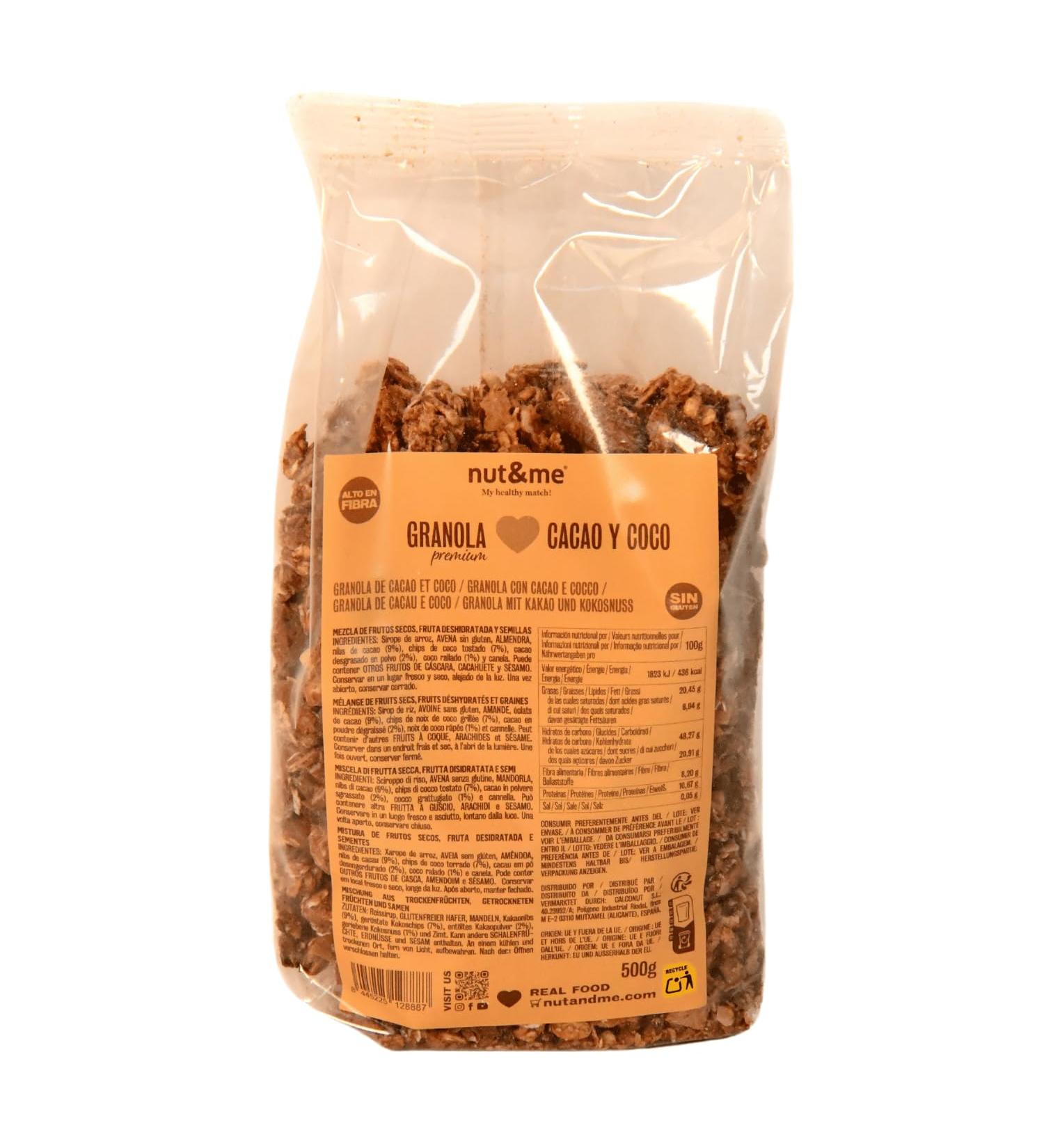 Granola cacao et noix de coco 500 gr nut&me | Sans sucres ajout s sans lactose | Ingr dients naturels | Sans additifs | Sans OGM | Vegan | Granola cacao et noix de coco 500 g (Lot de 1) - Buy Online on GoSupps.com