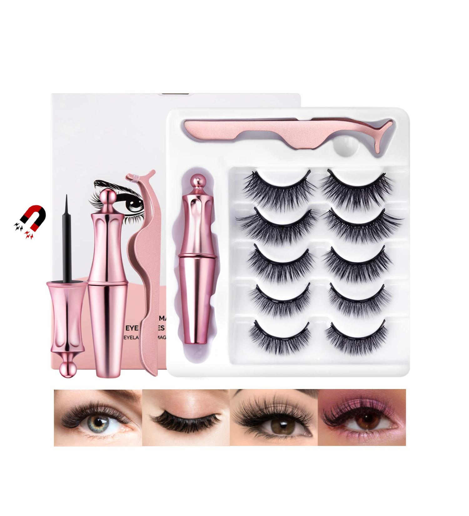 Mimore Magnetic Eyelashes Kit - 5 Pairs of Ultra-Thin 3D Lashes with Waterproof Eyeliner Reusable & Natural Look - Buy Online on GoSupps.com