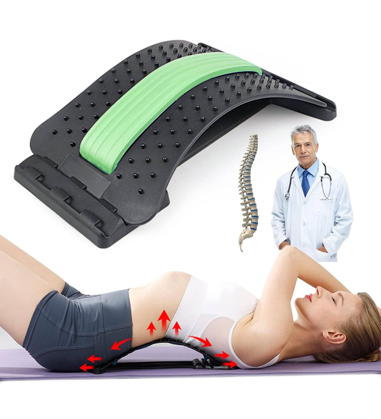Back Extensor & Massager | Adjustable Back Stretcher for Pain Relief | 3 Gear Design in Green & Black - Buy Online on GoSupps.com