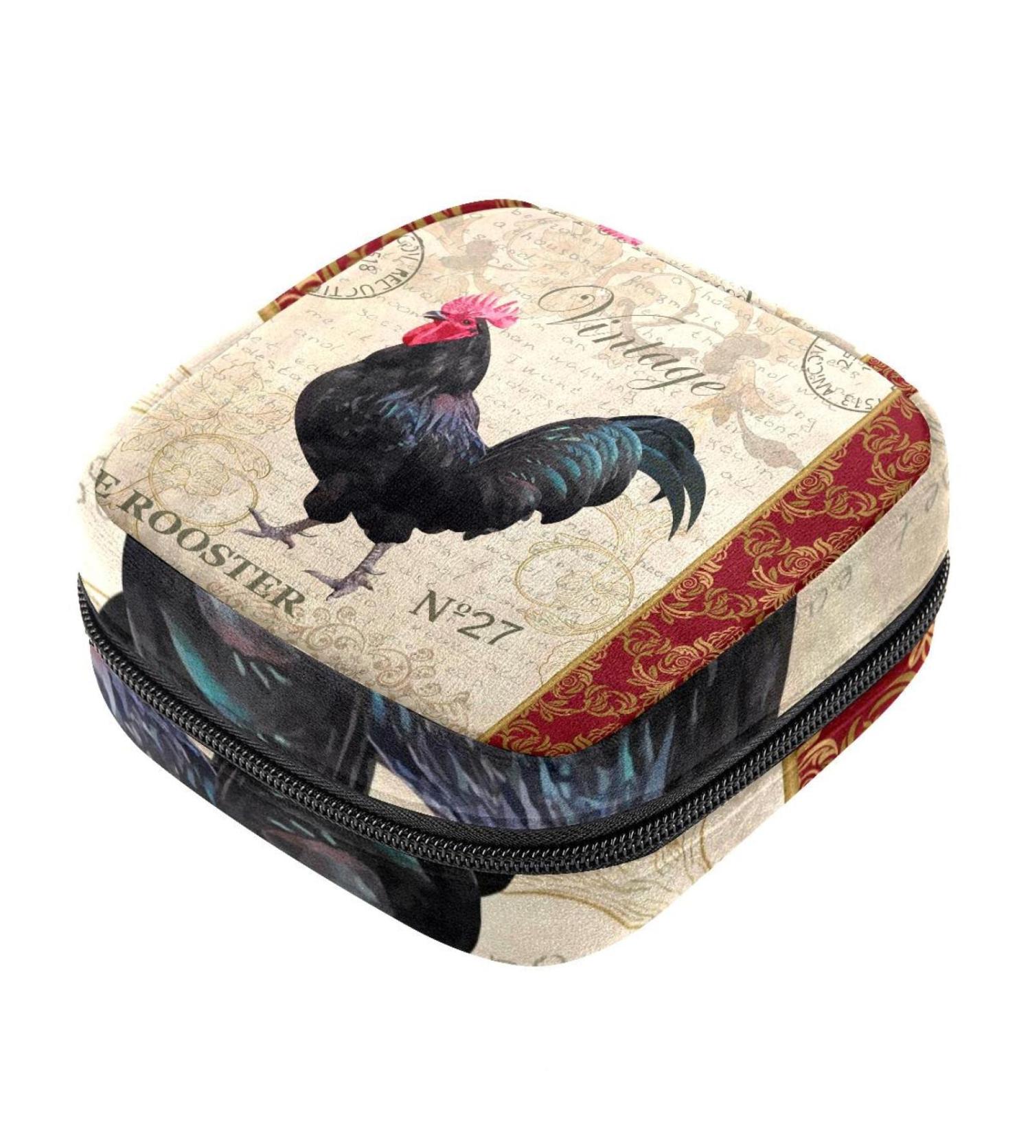Vintage Rooster Postcard Napkin Storage Bag | Portable Period Pocket for Women & Teens | Menstrual Cup & Breastfeeding Holder - Buy Online on GoSupps.com