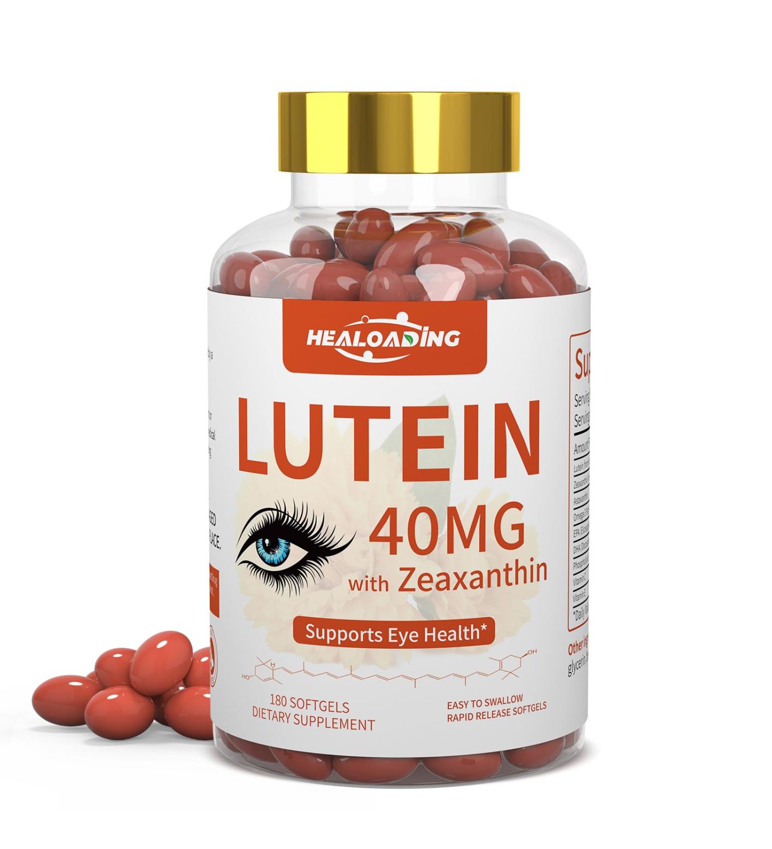 HEALOADING Lutein and Zeaxanthin Supplement Softgels: Eye Vitamins and Supplements with Vitamins C, E, Omega 3, Lutein & Zeaxanthin for Improving Vision and Relieving Eye Fatigue - Buy Online on GoSupps.com