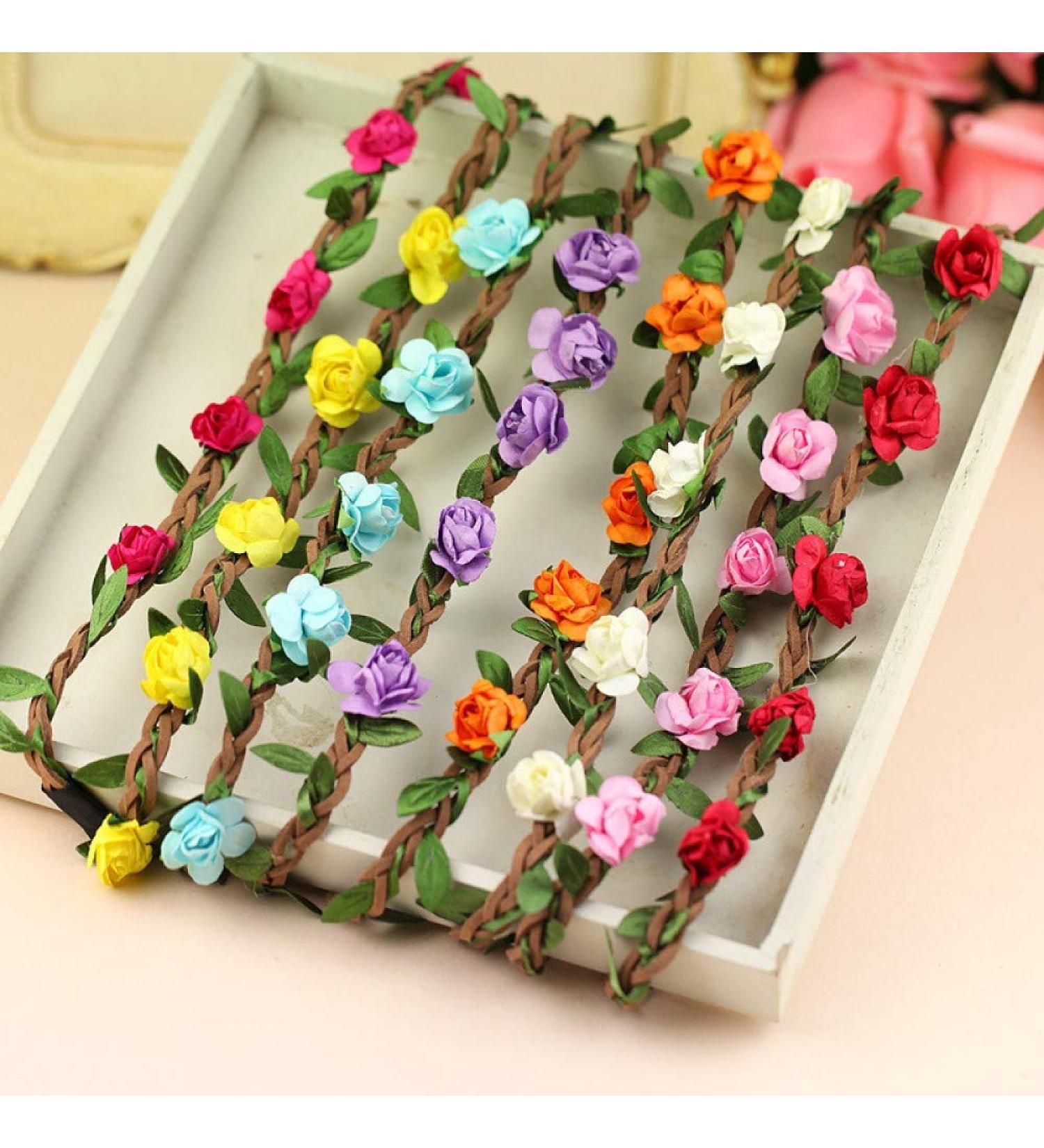 Onwon 8-Piece Multicolor Rose Flower Headband Set for Women and Girls - Bohemian Floral Crown Garland Hair Accessories - Buy Online on GoSupps.com