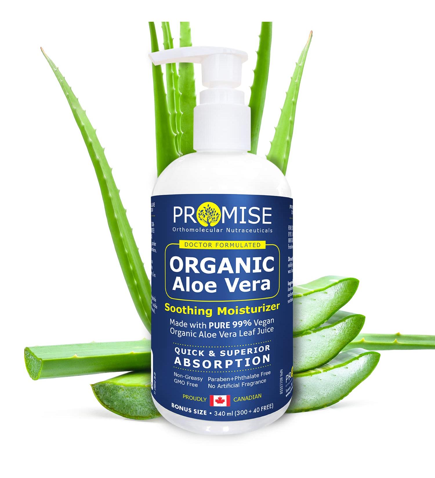 Promise Organic Aloe Vera Gel 340ml (12oz) for Face Hair and Skin- Pure Aloe Vera Juice for Moisturizing Skincare After Sun Lotion For Sunburn Relief Keep Skin Healthy and Hydrated All Year Long 340 ml (Pack of 1) - Buy Online on GoSupps.com