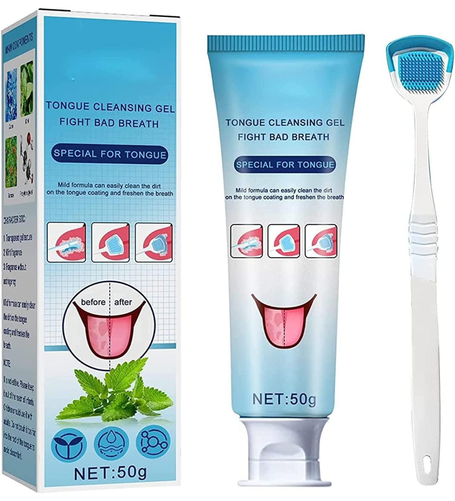 Tongue Cleaner Gel & Brush Set - Effective Tongue Scraper for Dental Hygiene | Portable Oral Care & Fresh Breath (3 Pieces) - Buy Online on GoSupps.com
