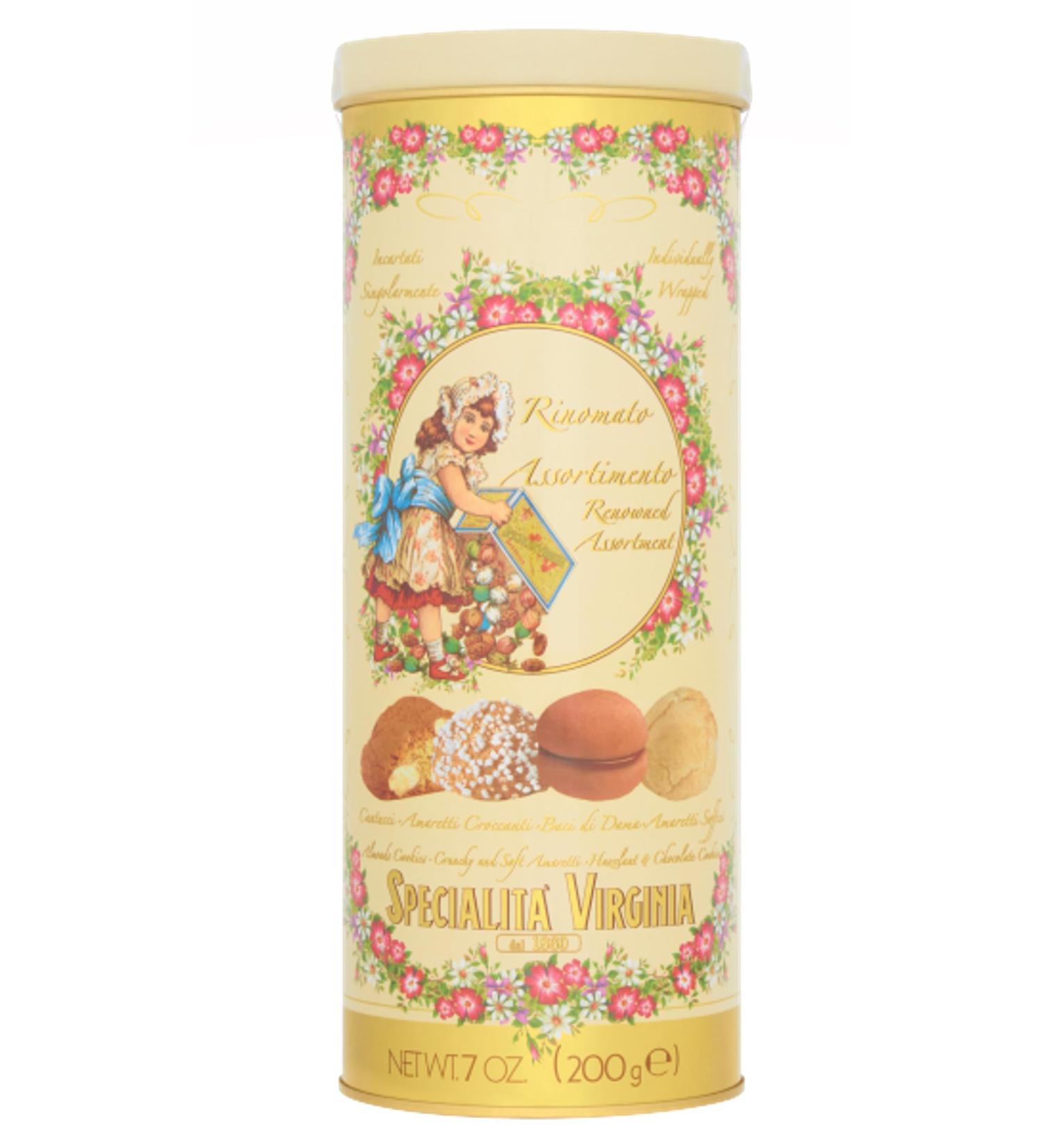 Specialita Virginia Italian Biscuit Tin Assortment Gift - Cantucci Amaretti Baci di Dama - Individuall Wrapped - 200g - Buy Online on GoSupps.com